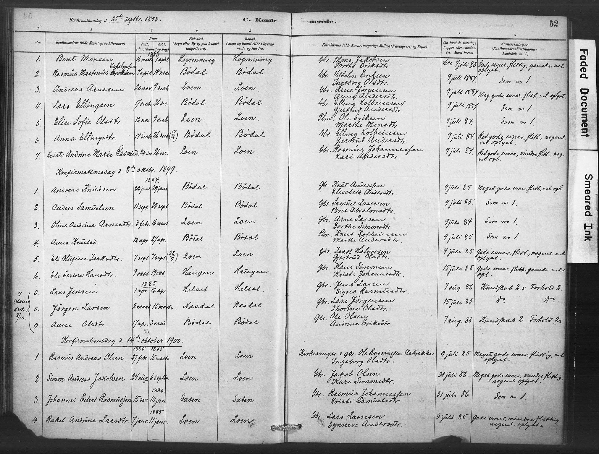 Stryn Sokneprestembete, SAB/A-82501: Parish register (official) no. C 1, 1878-1907, p. 52
