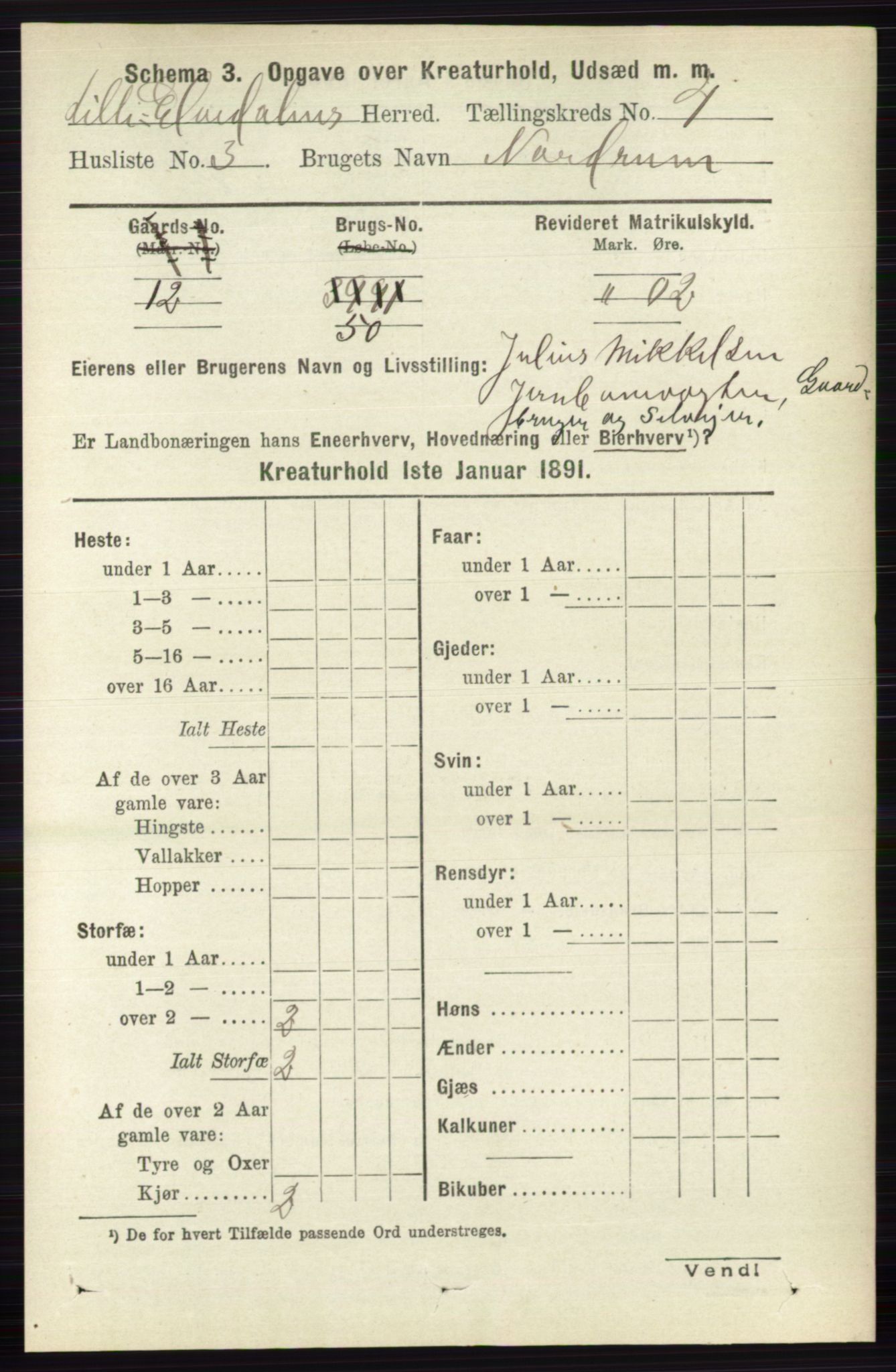 RA, 1891 census for 0438 Lille Elvedalen, 1891, p. 4238