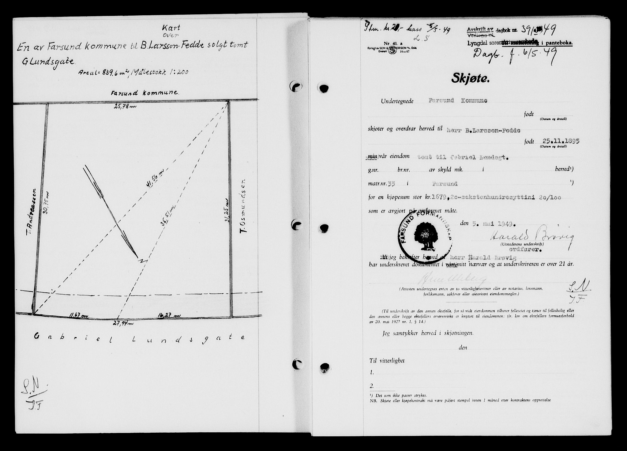 Lyngdal sorenskriveri, AV/SAK-1221-0004/G/Gb/L0663: Mortgage book no. A IX, 1948-1949, Diary no: : 391/1949