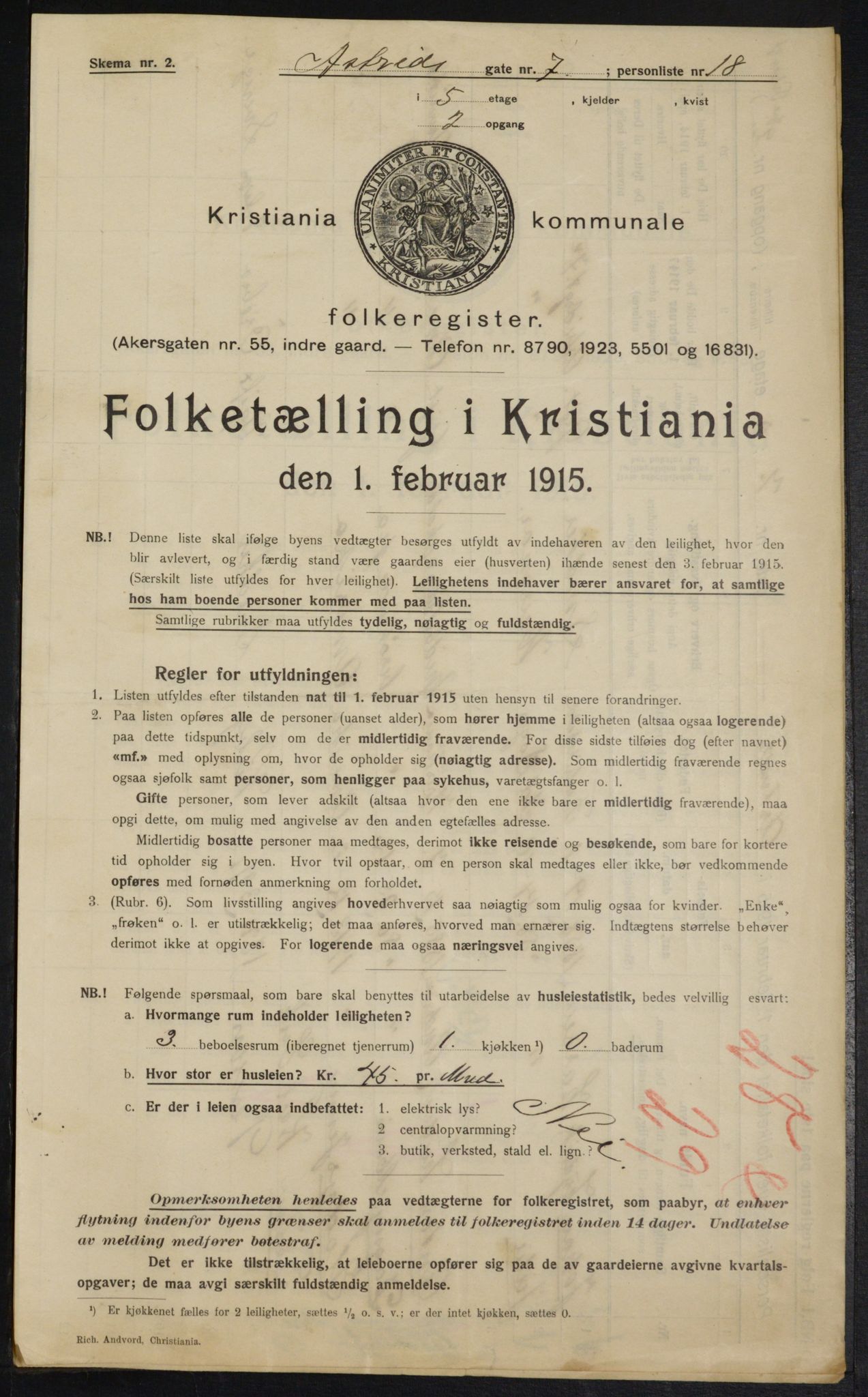 OBA, Municipal Census 1915 for Kristiania, 1915, p. 17205