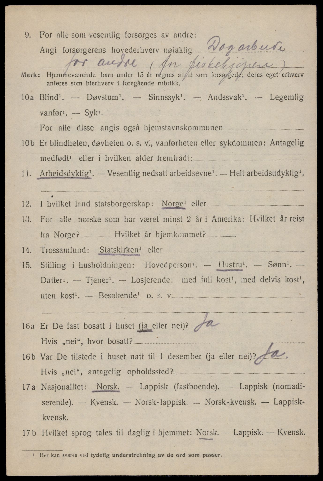 SAT, 1920 census for Dverberg, 1920, p. 7115