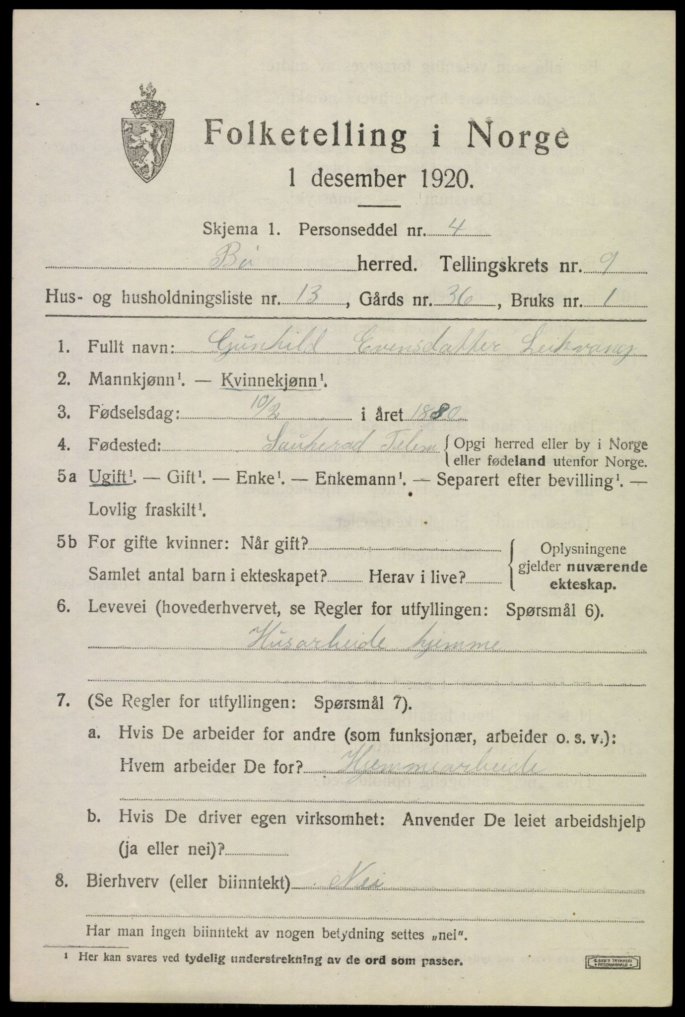 SAKO, 1920 census for Bø (Telemark), 1920, p. 6550