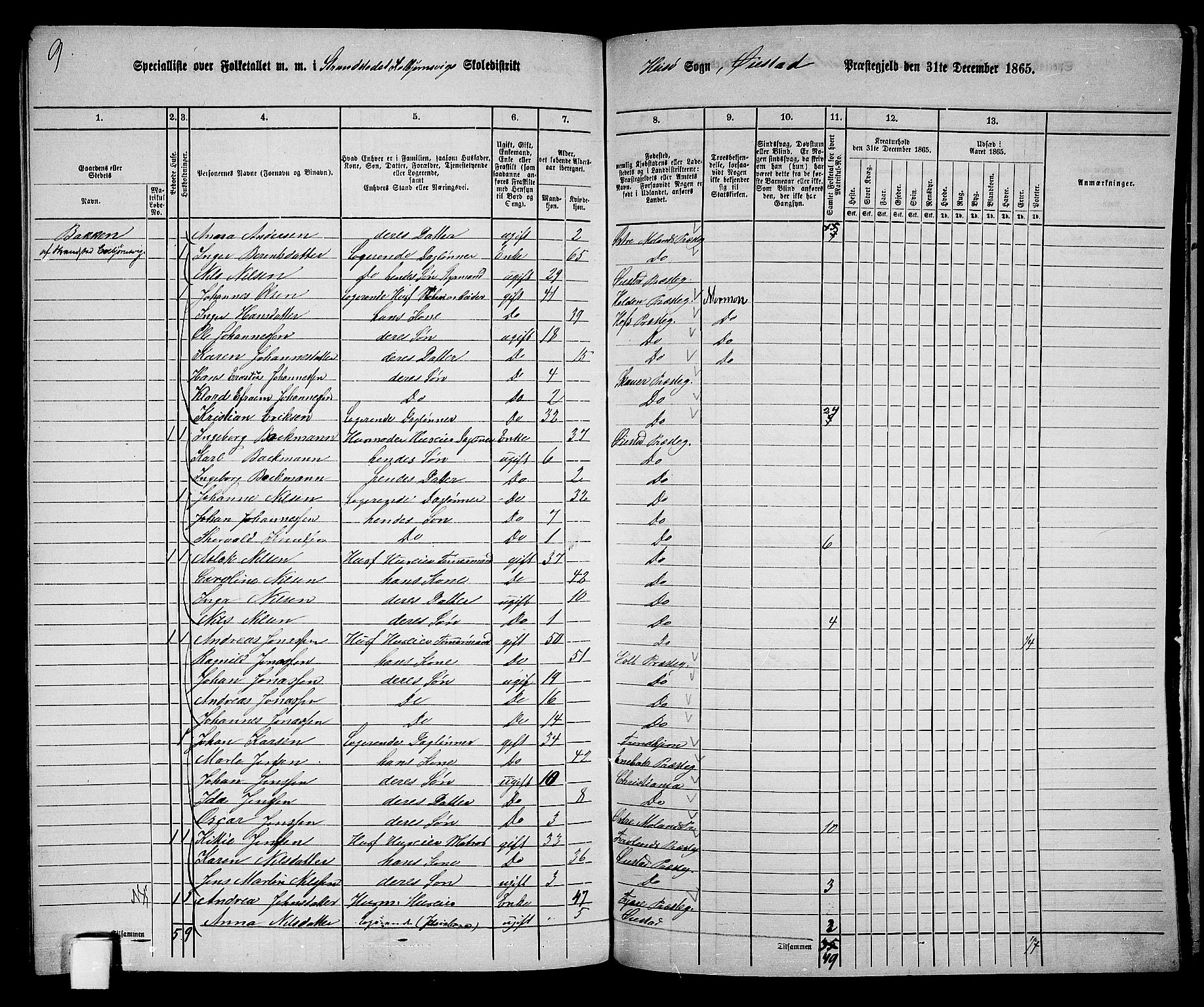 RA, 1865 census for Øyestad, 1865, p. 239