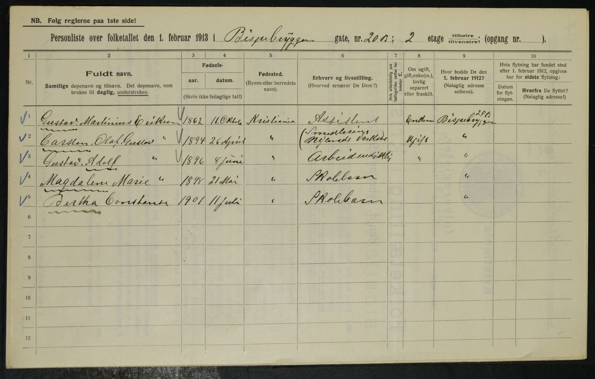 OBA, Municipal Census 1913 for Kristiania, 1913, p. 5203