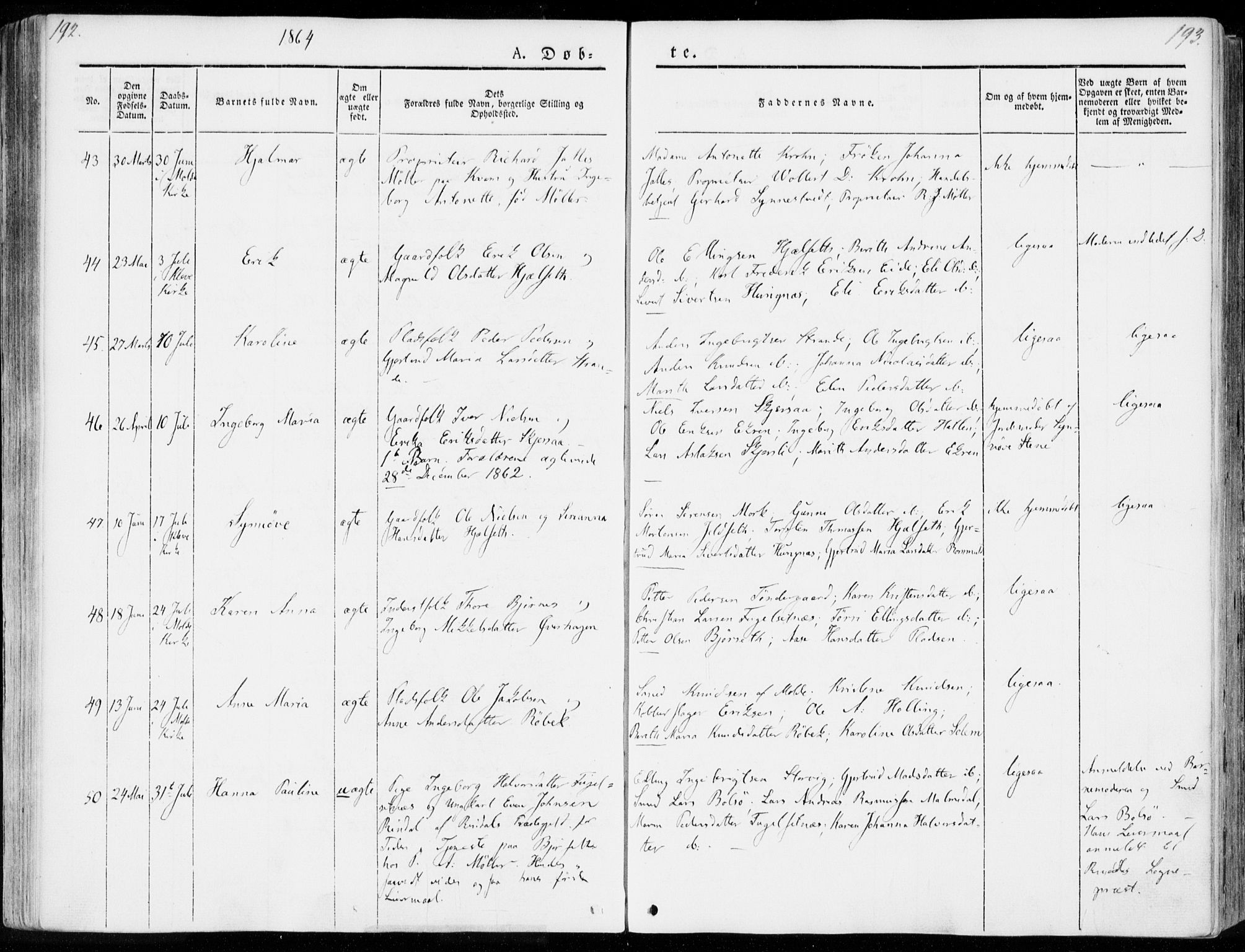 Ministerialprotokoller, klokkerbøker og fødselsregistre - Møre og Romsdal, AV/SAT-A-1454/555/L0653: Parish register (official) no. 555A04, 1843-1869, p. 192-193