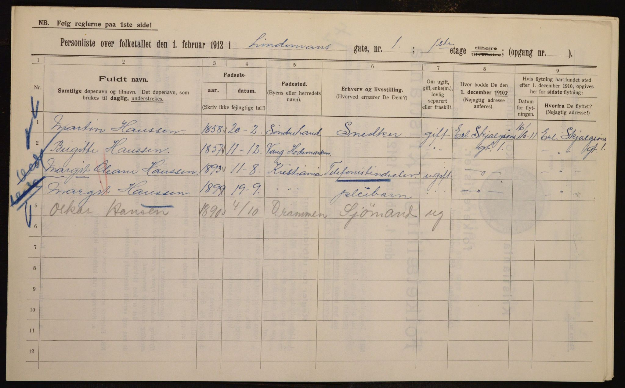 OBA, Municipal Census 1912 for Kristiania, 1912, p. 57966