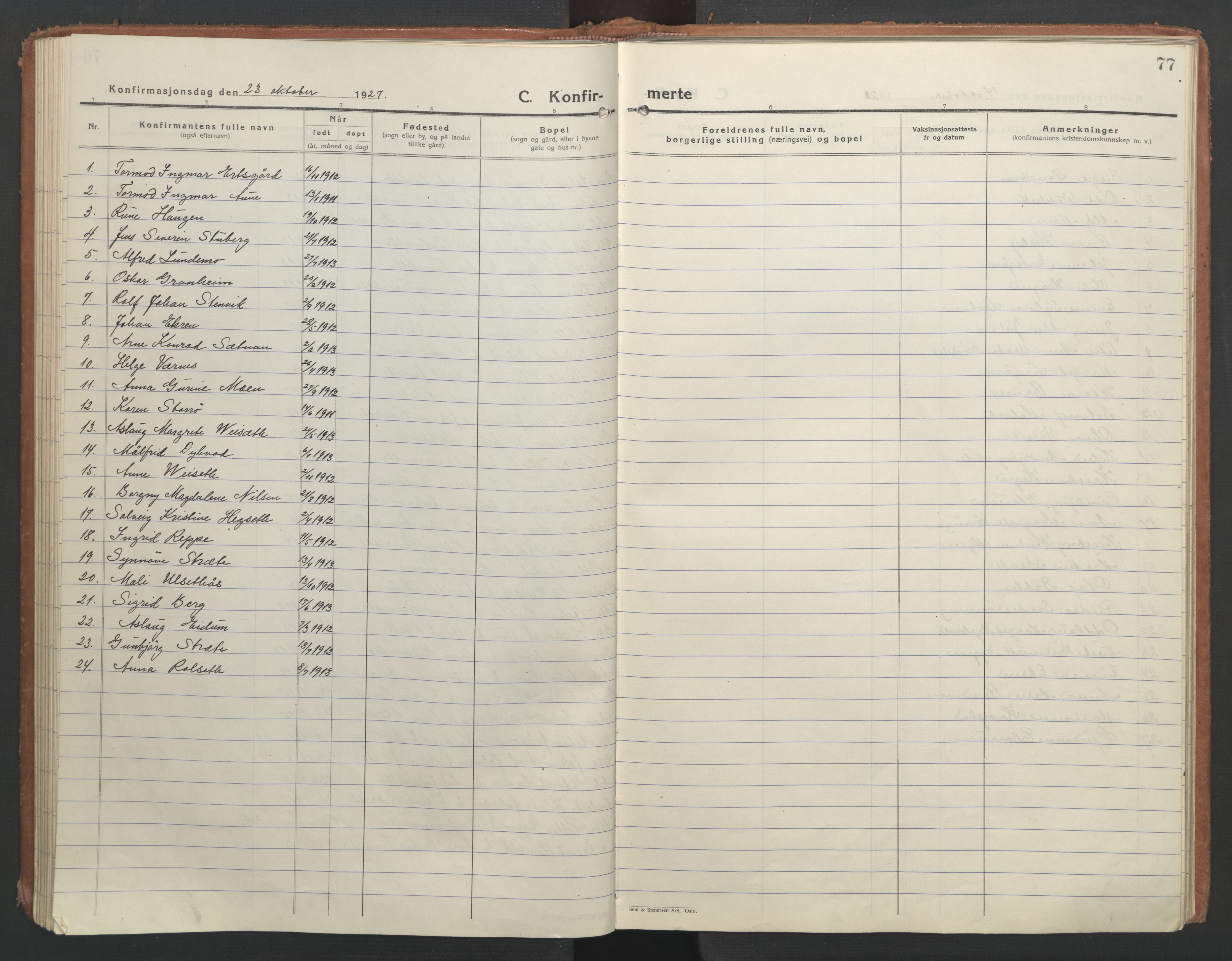 Ministerialprotokoller, klokkerbøker og fødselsregistre - Nord-Trøndelag, SAT/A-1458/710/L0097: Parish register (copy) no. 710C02, 1925-1955, p. 77