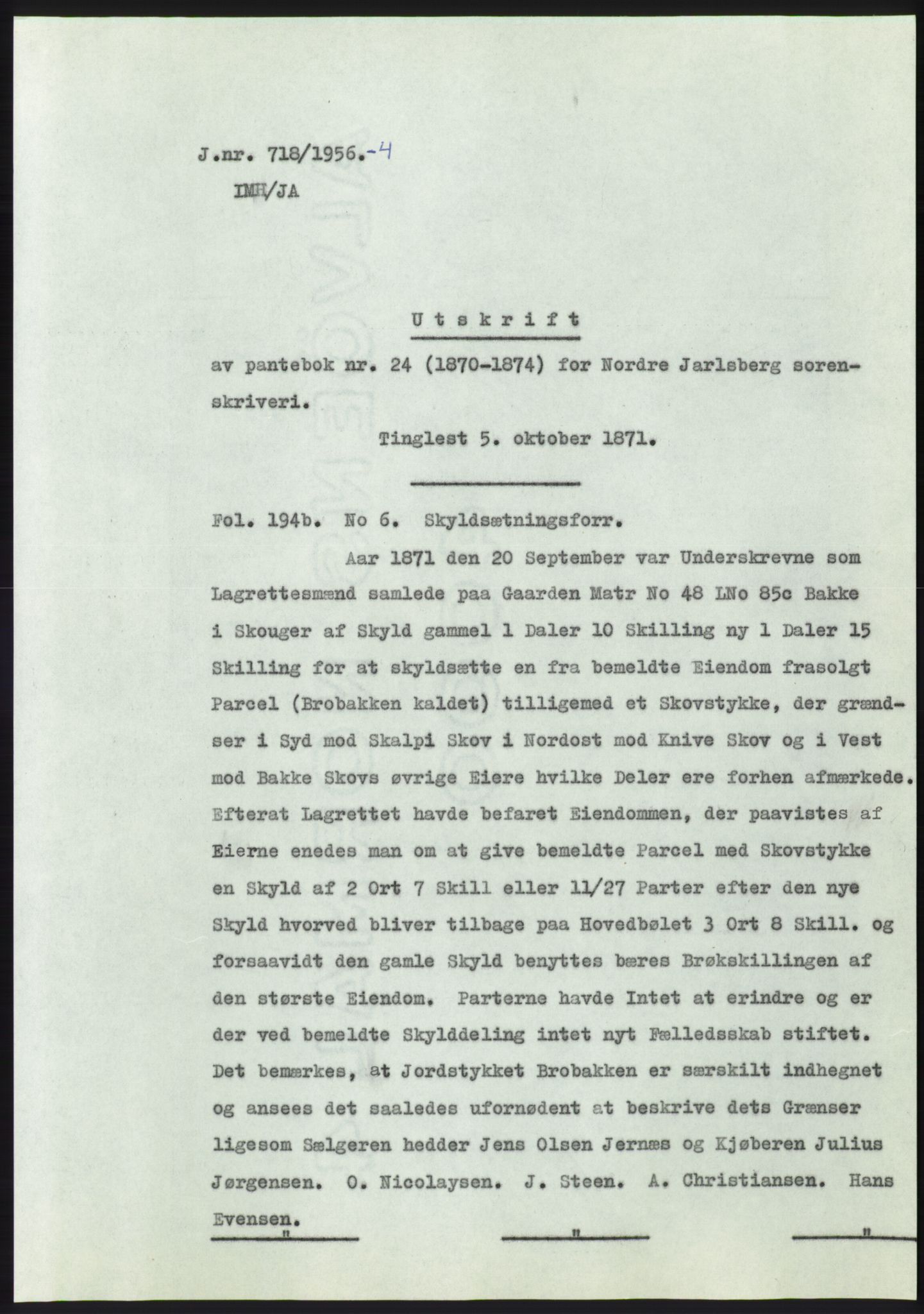 Statsarkivet i Kongsberg, AV/SAKO-A-0001/E/Ee/L0006: Avskrifter, SAO jnr. 401/1956 - 791/1956, 1956, p. 308