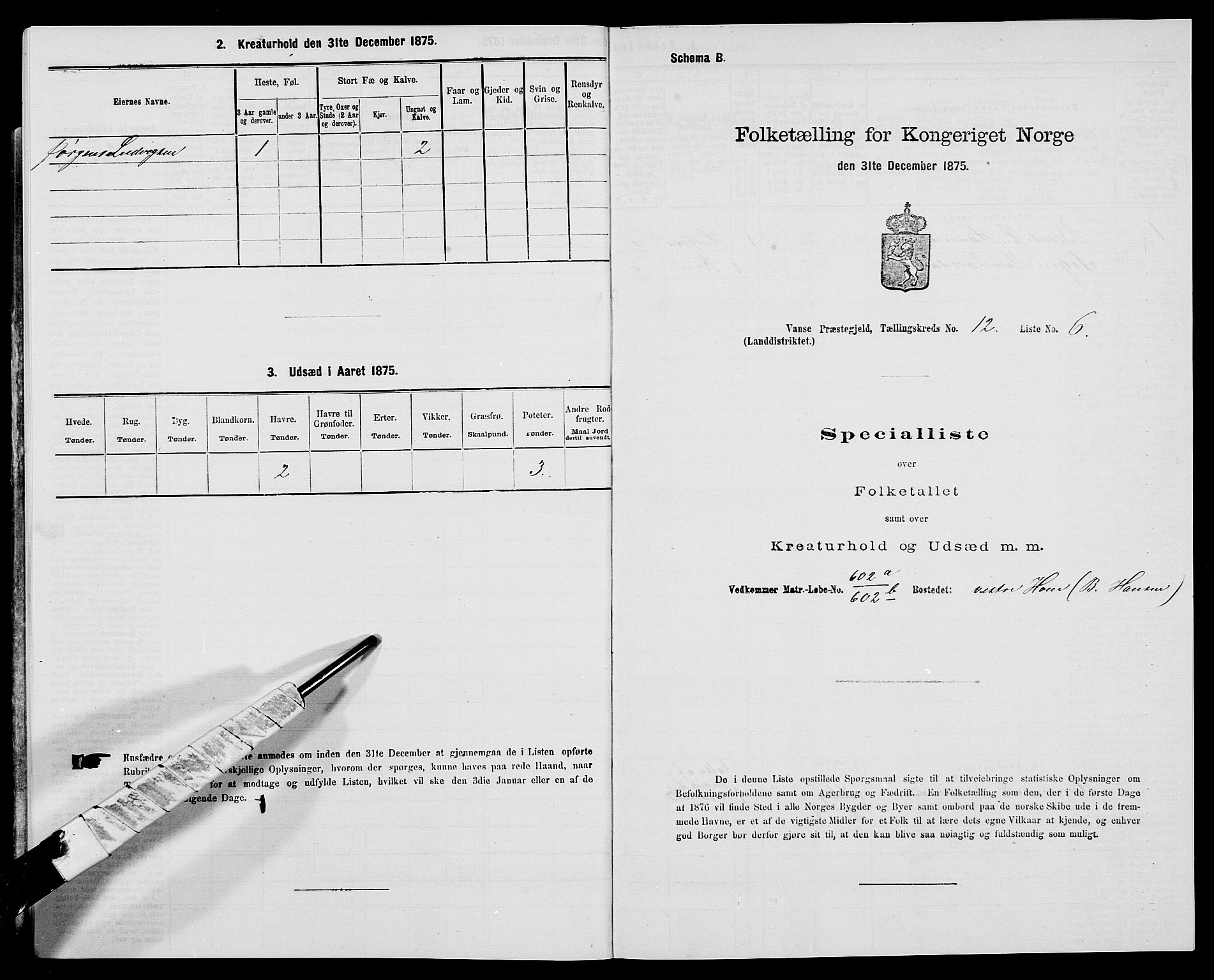 SAK, 1875 census for 1041L Vanse/Vanse og Farsund, 1875, p. 2160