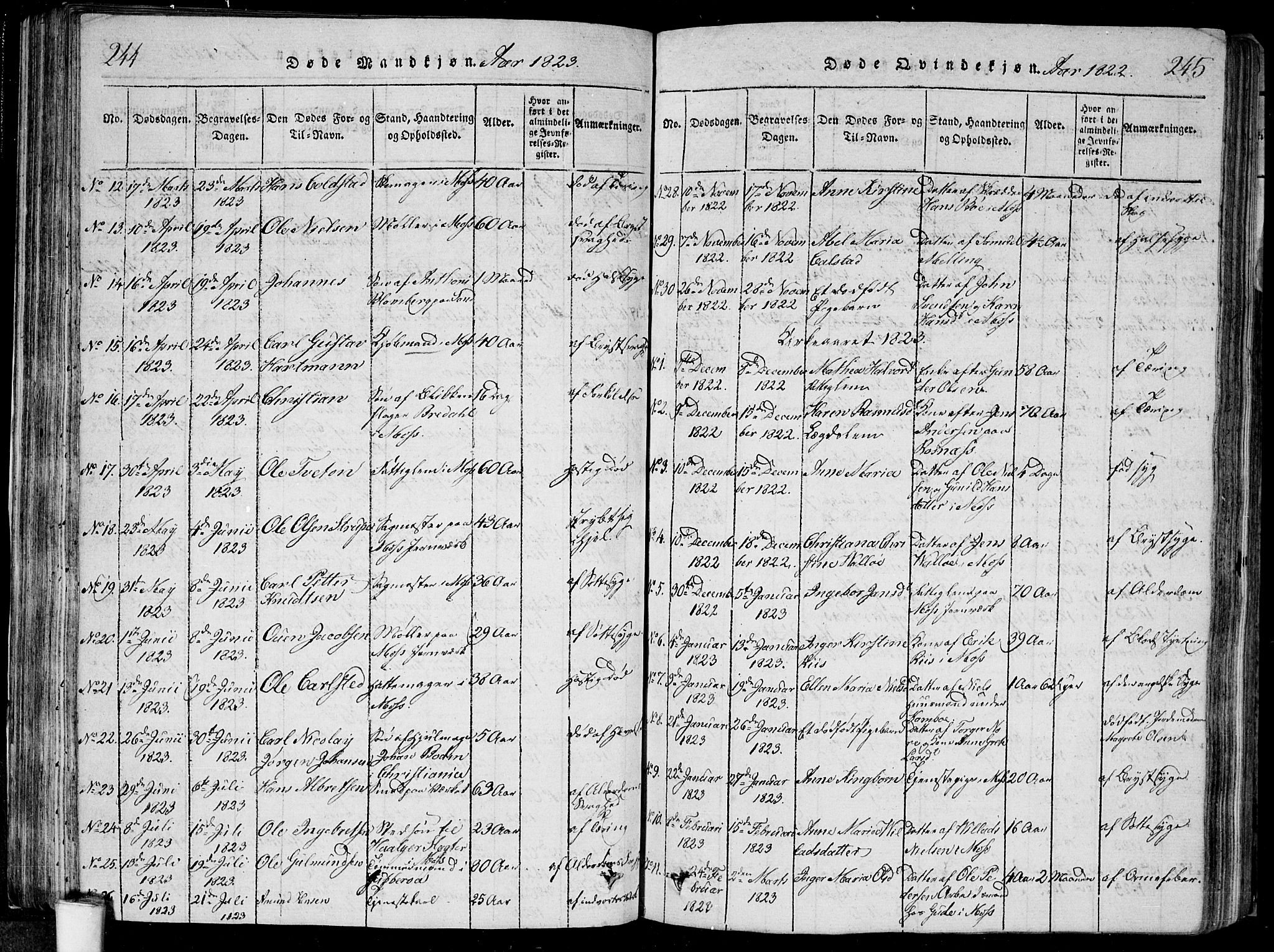 Moss prestekontor Kirkebøker, SAO/A-2003/F/Fa/L0005: Parish register (official) no. I 5, 1814-1828, p. 244-245