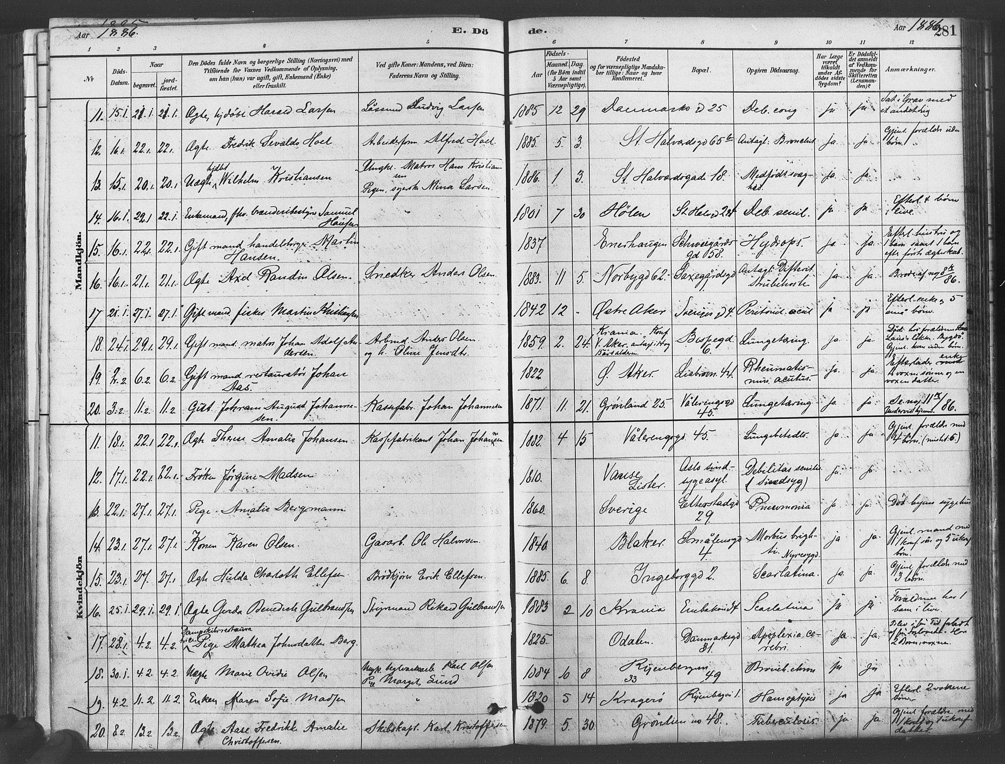 Gamlebyen prestekontor Kirkebøker, SAO/A-10884/F/Fa/L0006: Parish register (official) no. 6, 1881-1890, p. 281