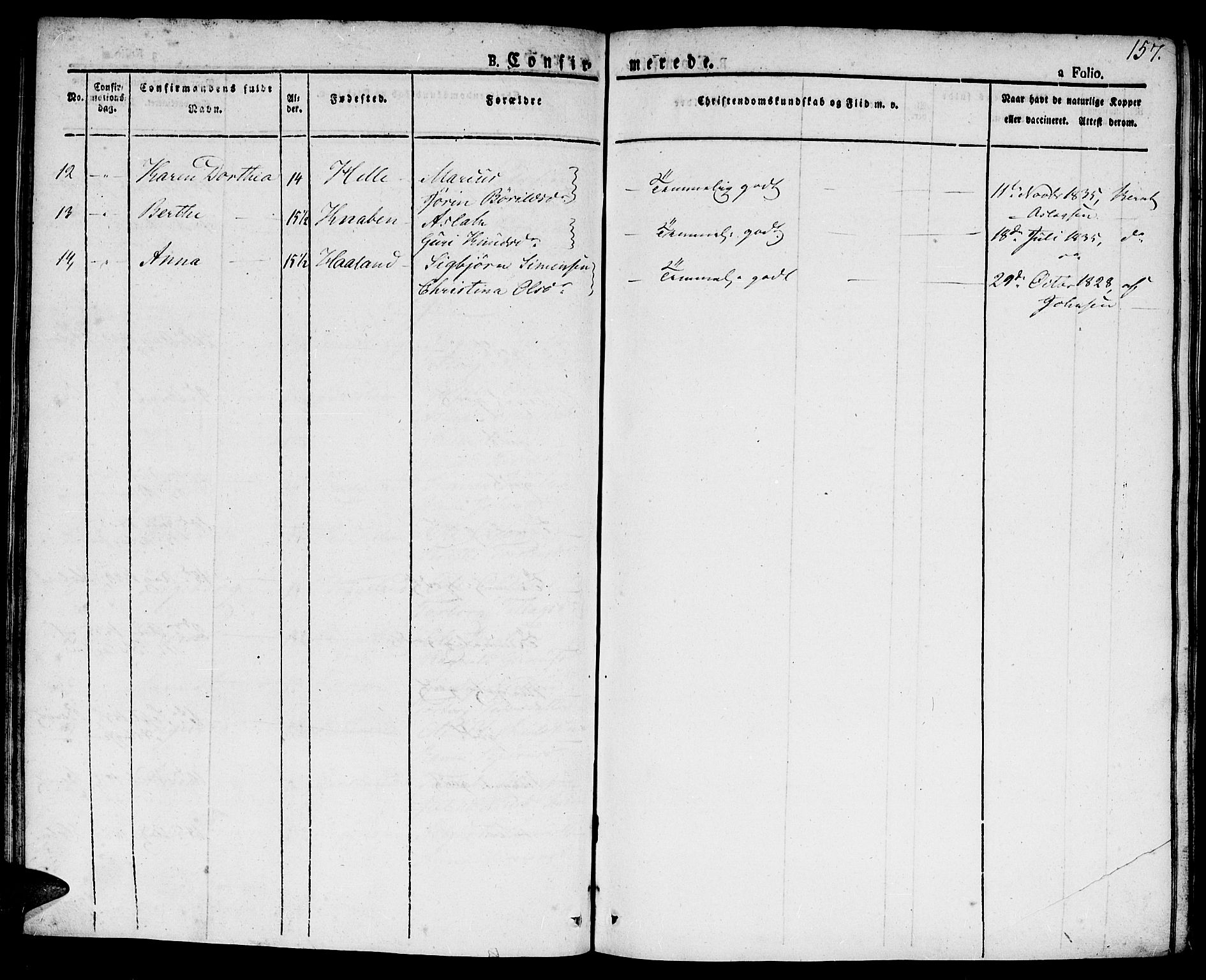 Hægebostad sokneprestkontor, AV/SAK-1111-0024/F/Fa/Faa/L0003: Parish register (official) no. A 3 /2, 1825-1840, p. 157