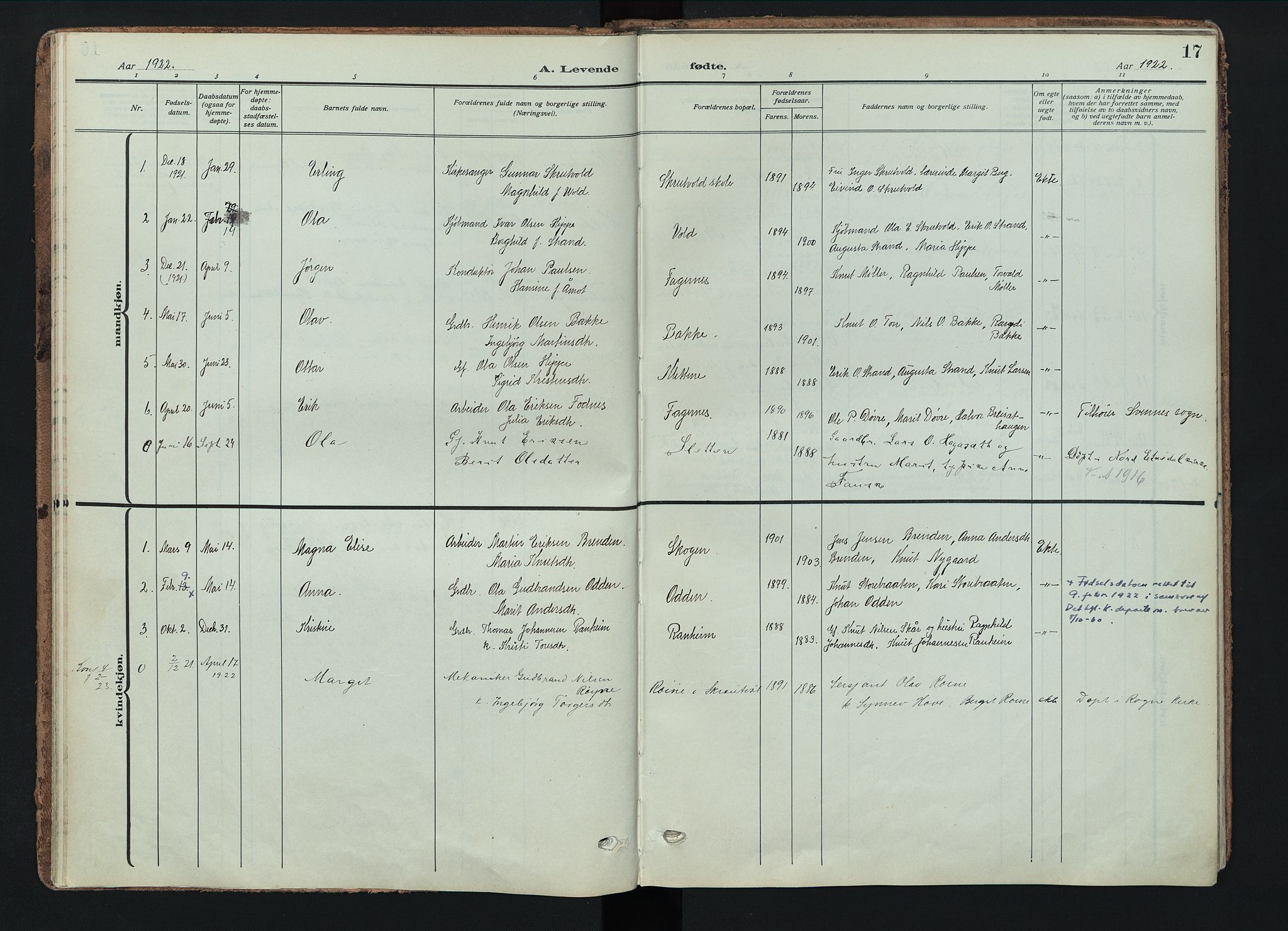 Nord-Aurdal prestekontor, AV/SAH-PREST-132/H/Ha/Haa/L0018: Parish register (official) no. 18, 1915-1935, p. 17