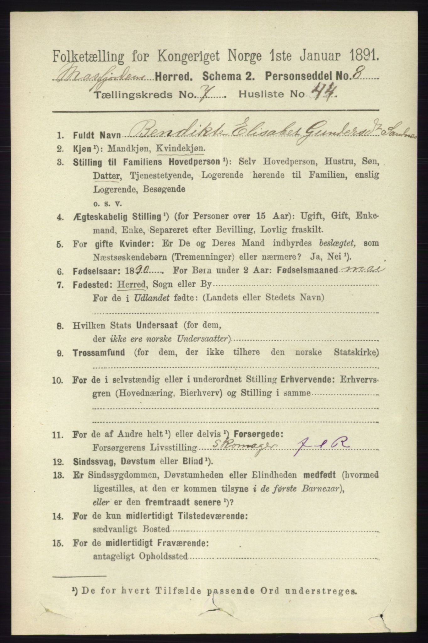 RA, 1891 census for 1266 Masfjorden, 1891, p. 1511