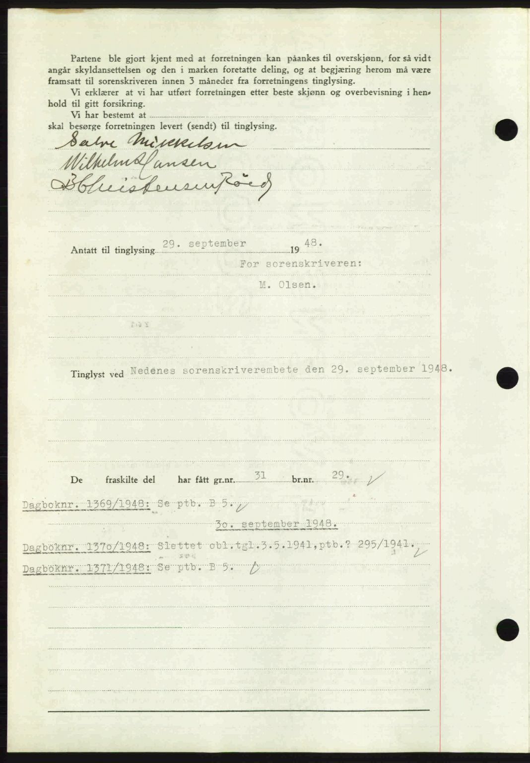 Nedenes sorenskriveri, SAK/1221-0006/G/Gb/Gba/L0059: Mortgage book no. A11, 1948-1948, Diary no: : 1368/1948
