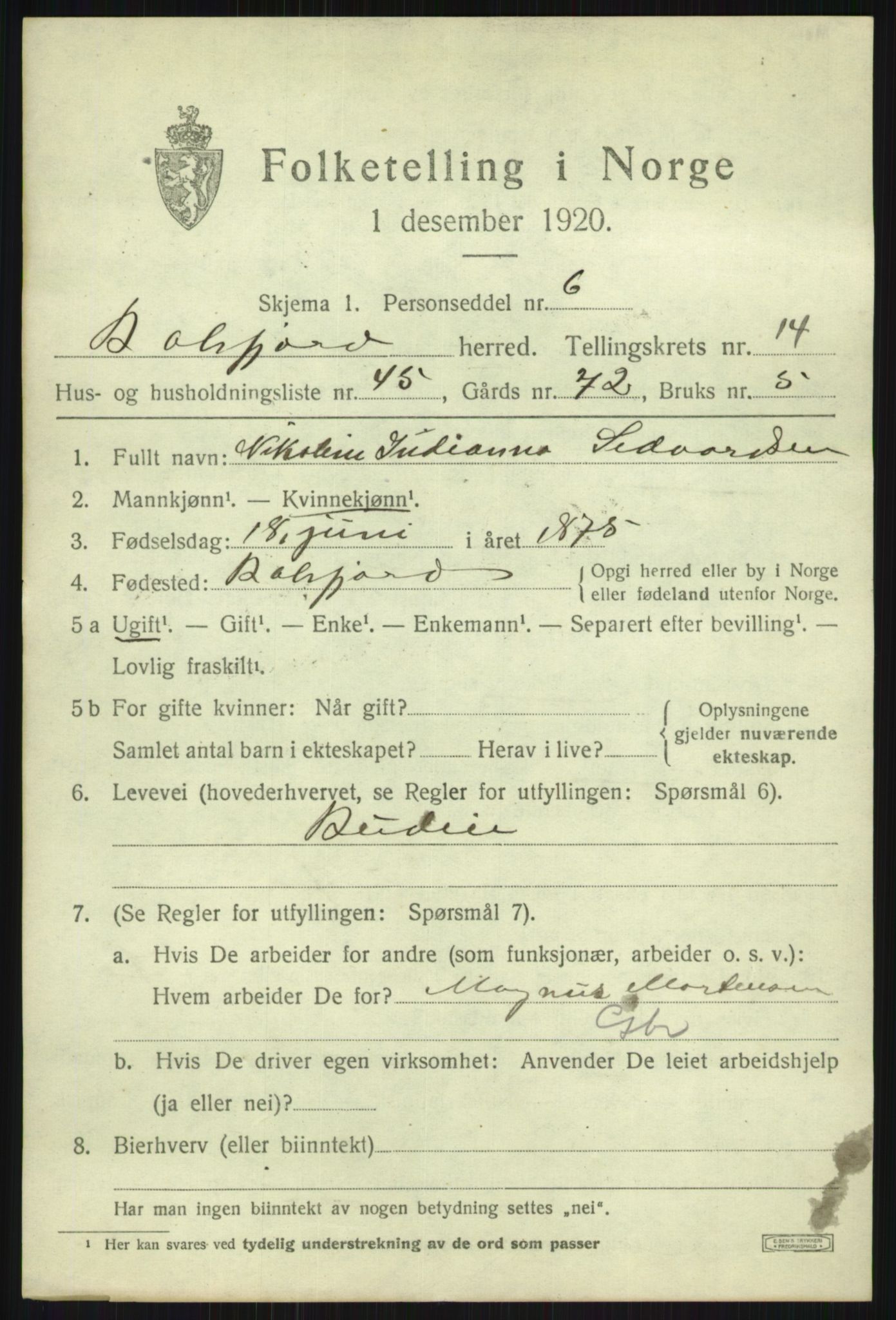 SATØ, 1920 census for Balsfjord, 1920, p. 8697