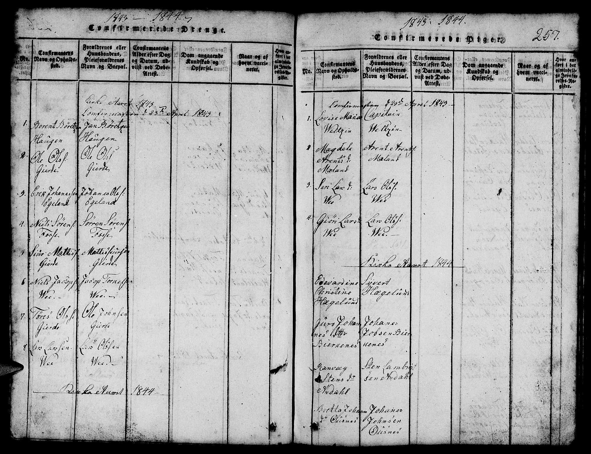 Etne sokneprestembete, SAB/A-75001/H/Hab: Parish register (copy) no. B 1, 1815-1850, p. 257