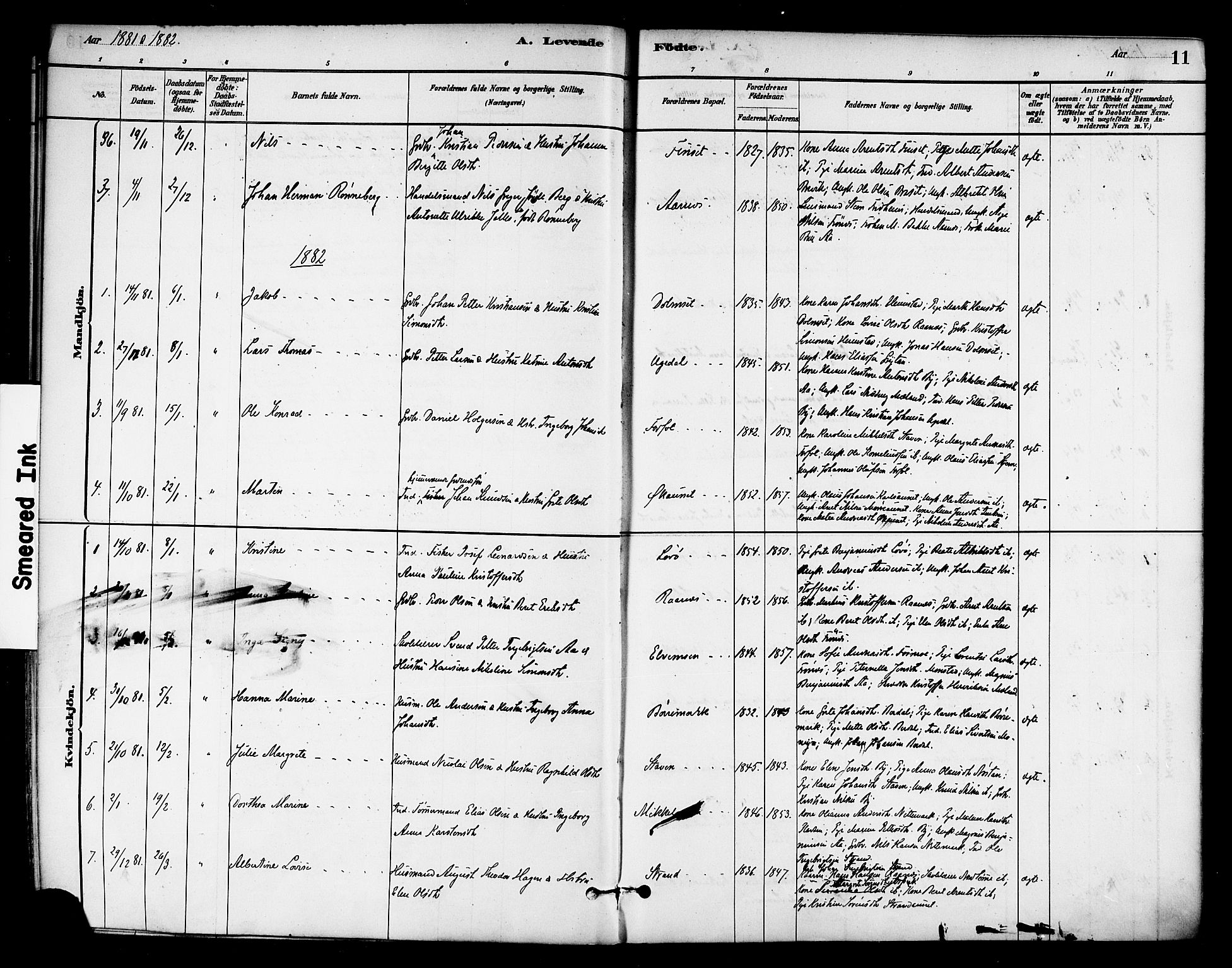 Ministerialprotokoller, klokkerbøker og fødselsregistre - Sør-Trøndelag, SAT/A-1456/655/L0680: Parish register (official) no. 655A09, 1880-1894, p. 11