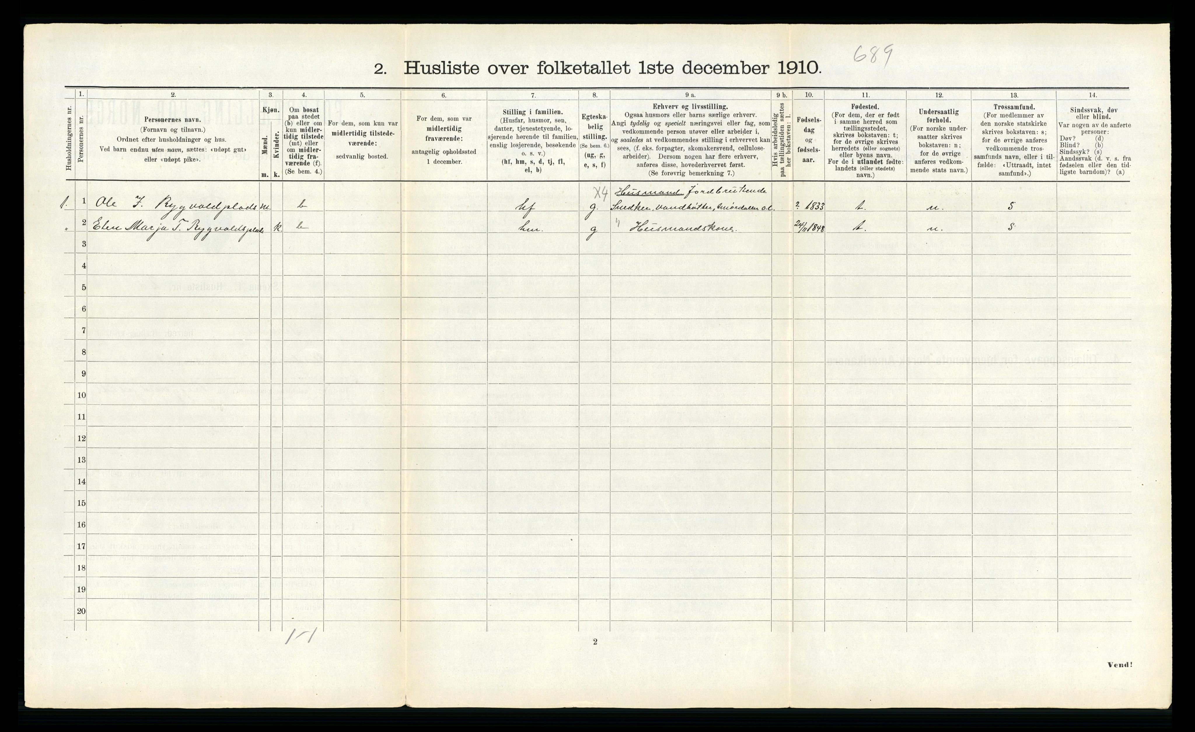 RA, 1910 census for Snåsa, 1910, p. 307