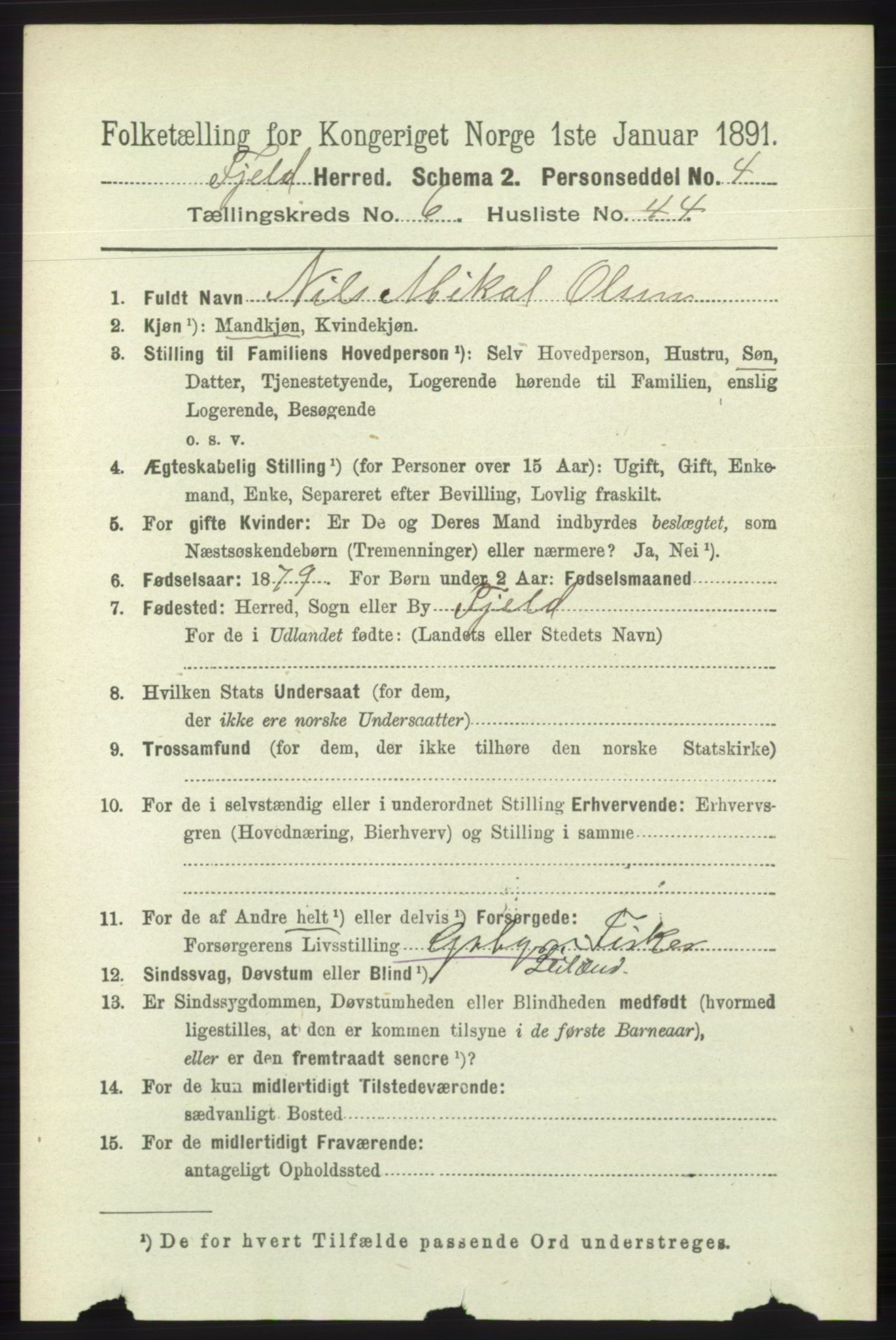 RA, 1891 census for 1246 Fjell, 1891, p. 3275