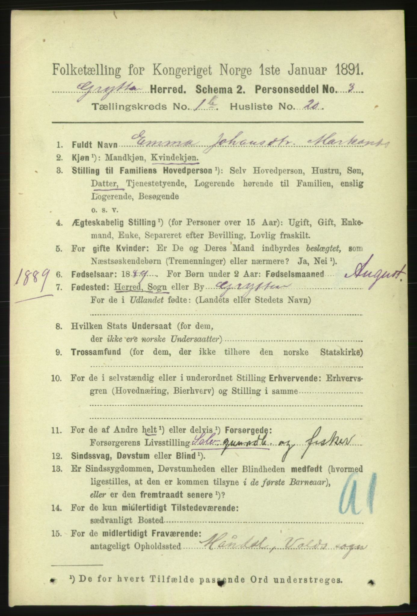 RA, 1891 census for 1539 Grytten, 1891, p. 203