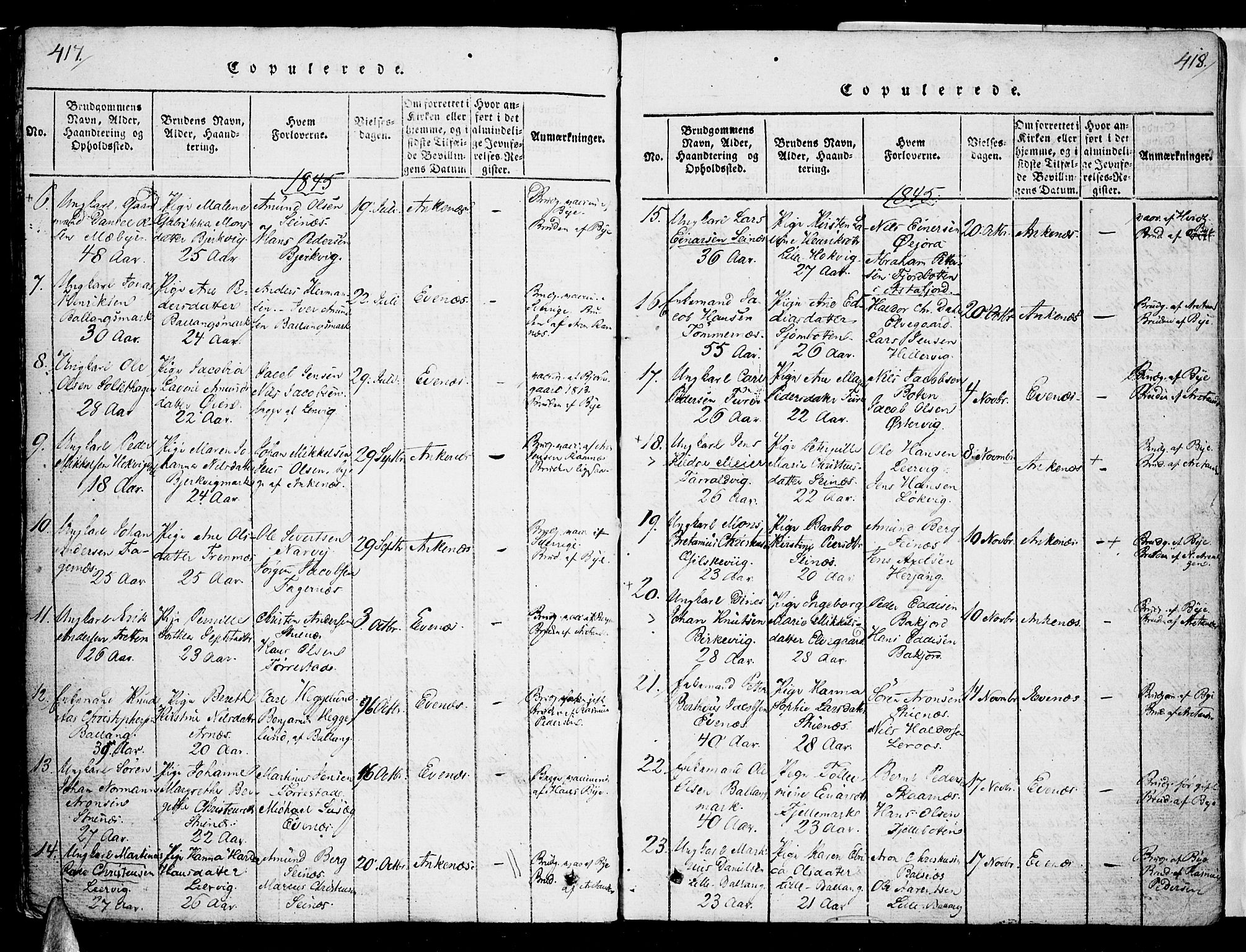 Ministerialprotokoller, klokkerbøker og fødselsregistre - Nordland, SAT/A-1459/863/L0894: Parish register (official) no. 863A06, 1821-1851, p. 417-418