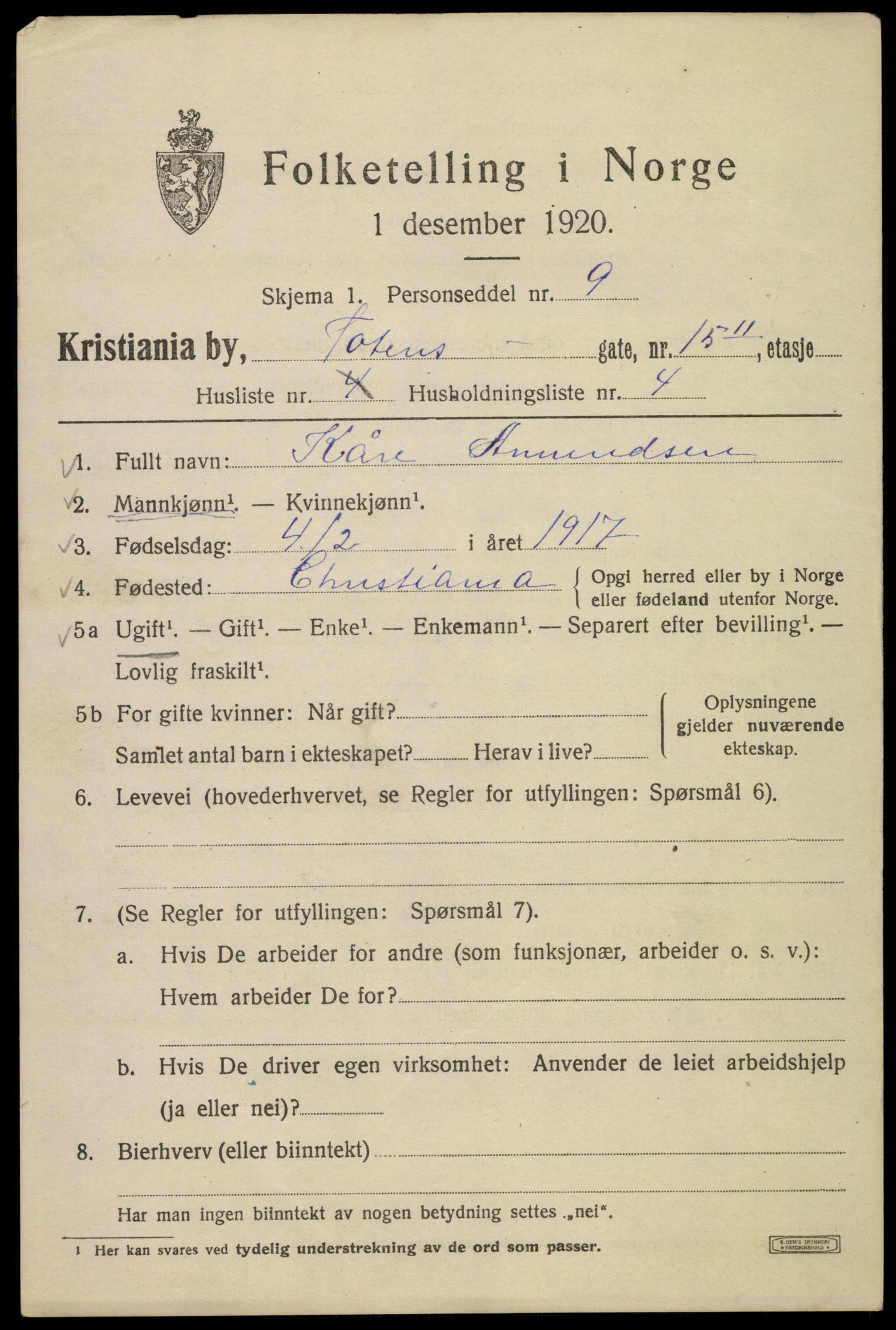 SAO, 1920 census for Kristiania, 1920, p. 596919