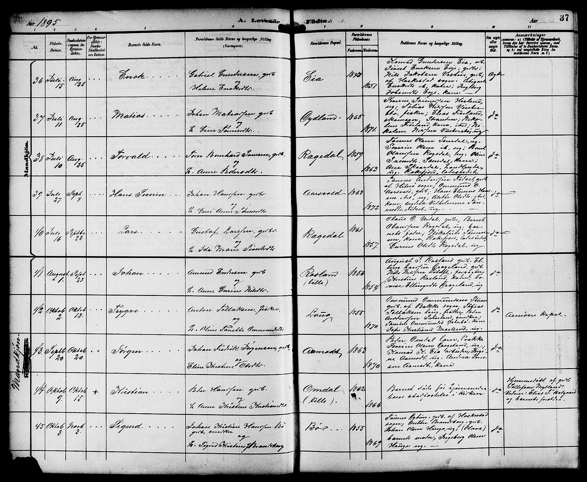 Sokndal sokneprestkontor, AV/SAST-A-101808: Parish register (copy) no. B 6, 1892-1907, p. 37