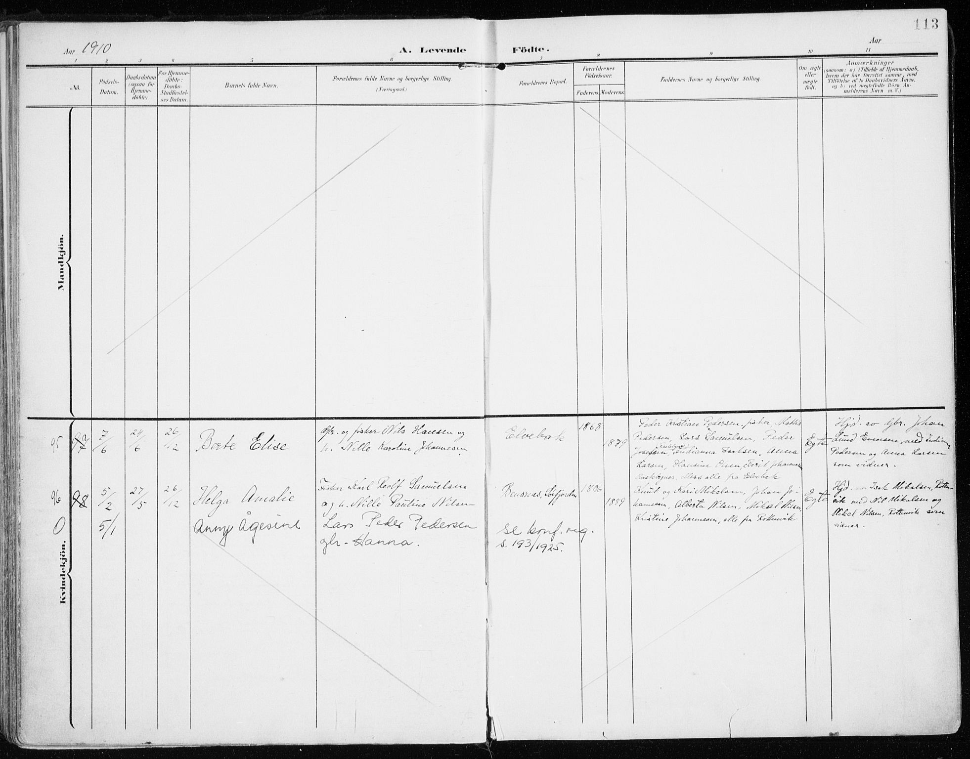 Lyngen sokneprestembete, AV/SATØ-S-1289/H/He/Hea/L0011kirke: Parish register (official) no. 11, 1903-1913, p. 113