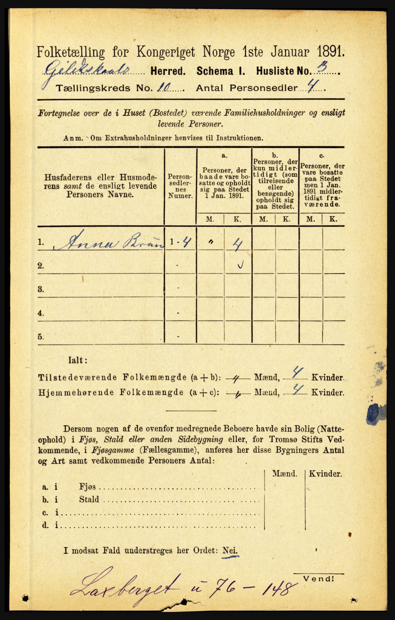 RA, 1891 census for 1838 Gildeskål, 1891, p. 2900