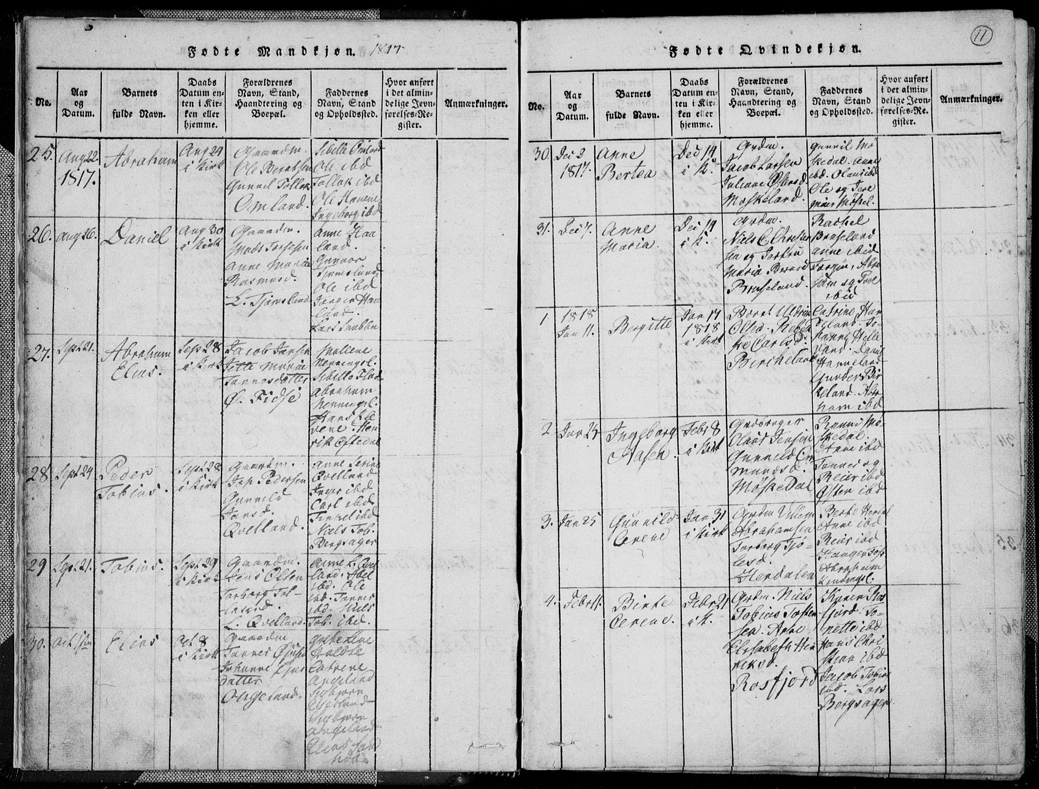 Lyngdal sokneprestkontor, AV/SAK-1111-0029/F/Fa/Fac/L0006: Parish register (official) no. A 6, 1815-1825, p. 11