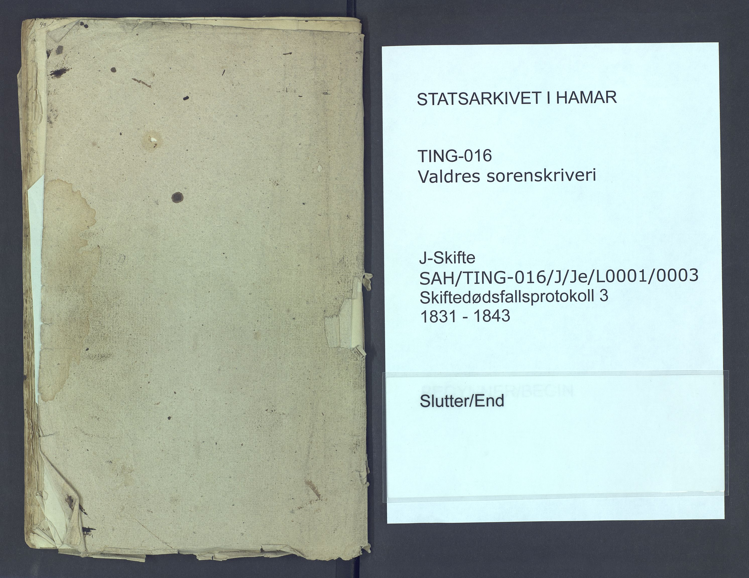 Valdres sorenskriveri, SAH/TING-016/J/Je/L0001/0003: Dødsfallsprotokoller / Dødsfallsprotokoll, 1831-1843