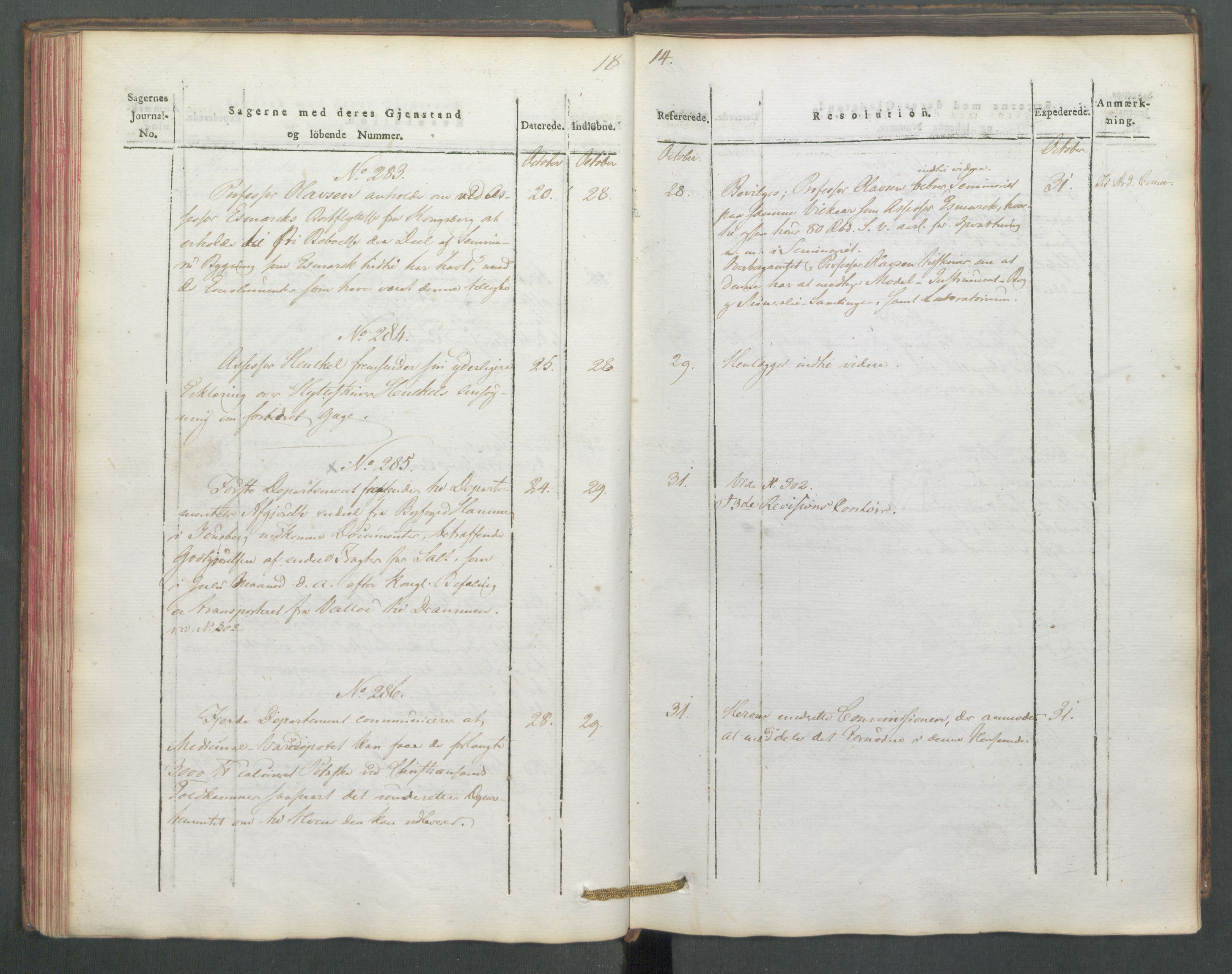 Departementene i 1814, AV/RA-S-3899/Fe/L0054: Journal, 1814