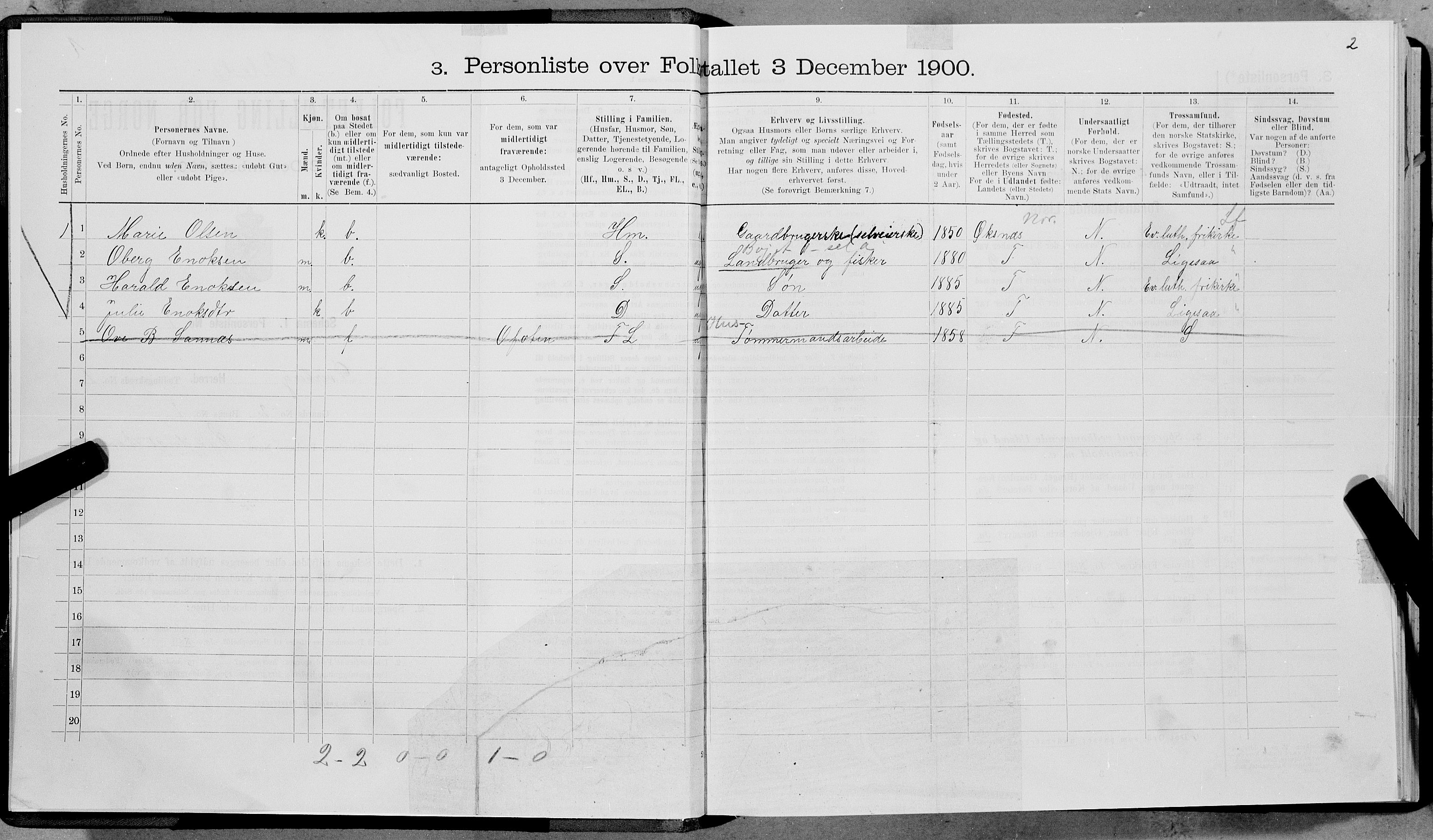 SAT, 1900 census for Dverberg, 1900, p. 33