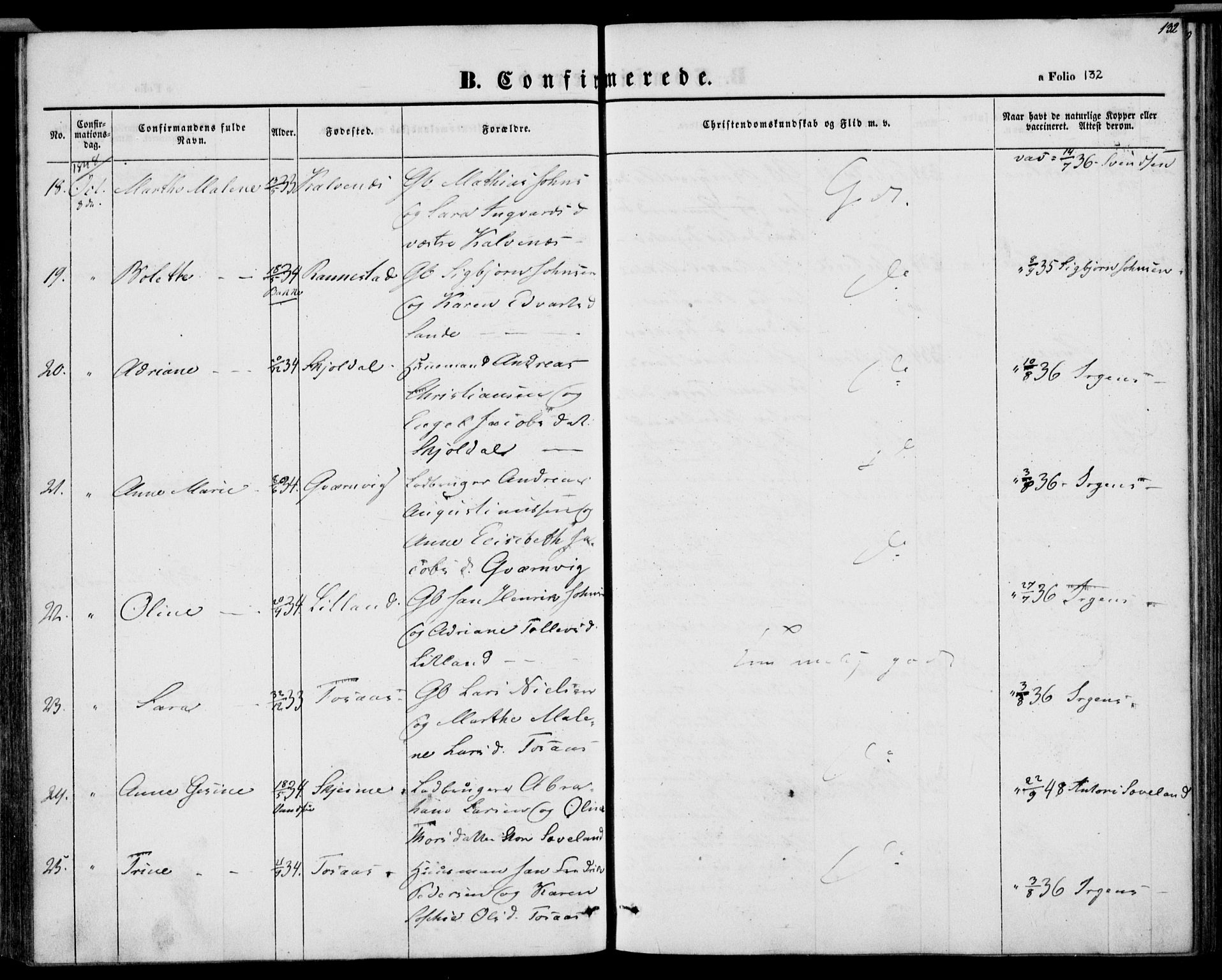 Herad sokneprestkontor, AV/SAK-1111-0018/F/Fa/Faa/L0004: Parish register (official) no. A 4, 1844-1853, p. 132