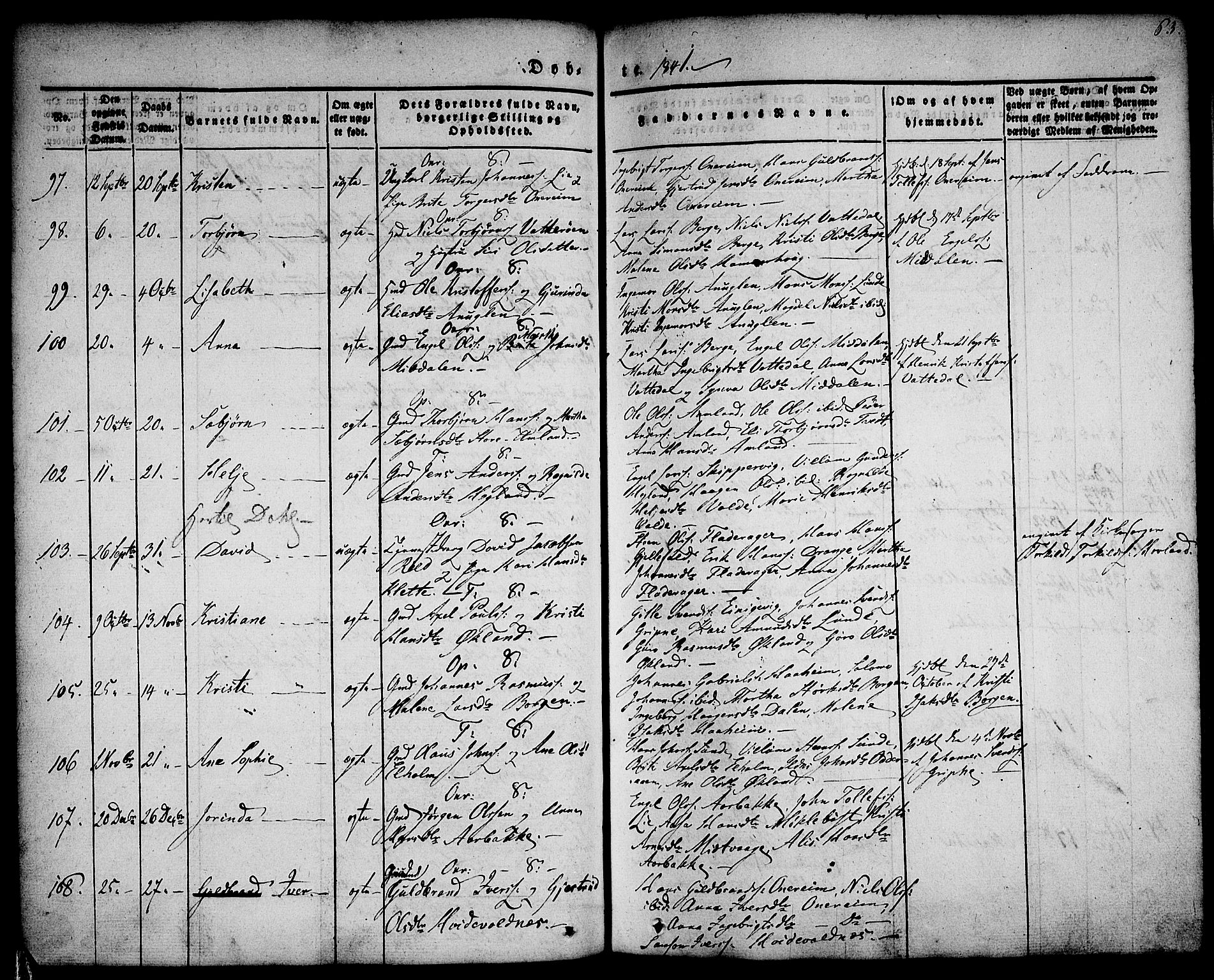 Tysnes sokneprestembete, AV/SAB-A-78601/H/Haa: Parish register (official) no. A 9, 1837-1848, p. 63