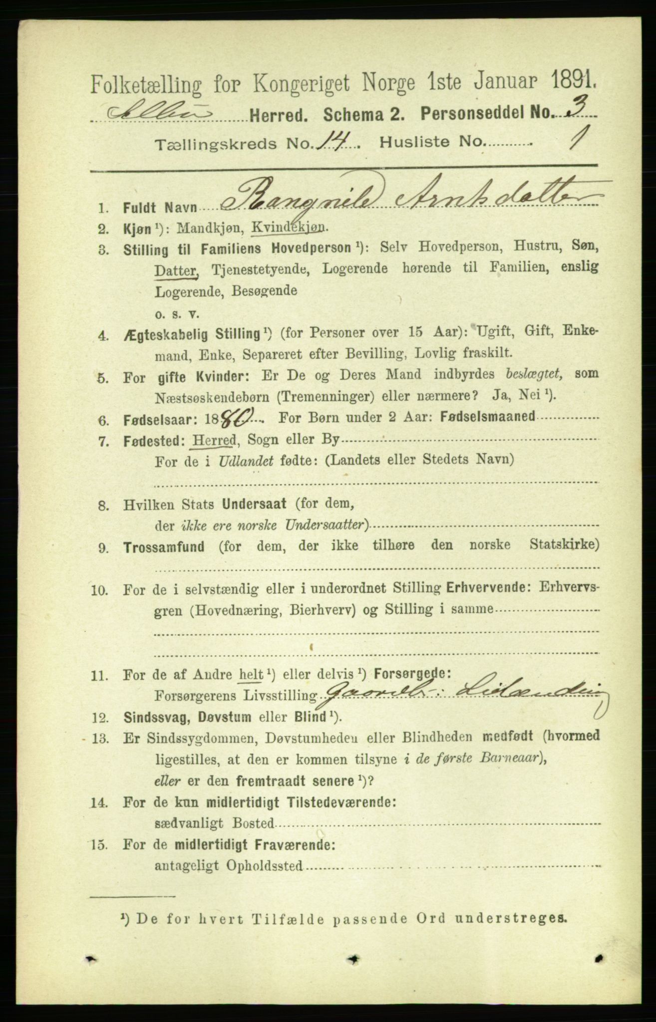 RA, 1891 census for 1664 Selbu, 1891, p. 5082