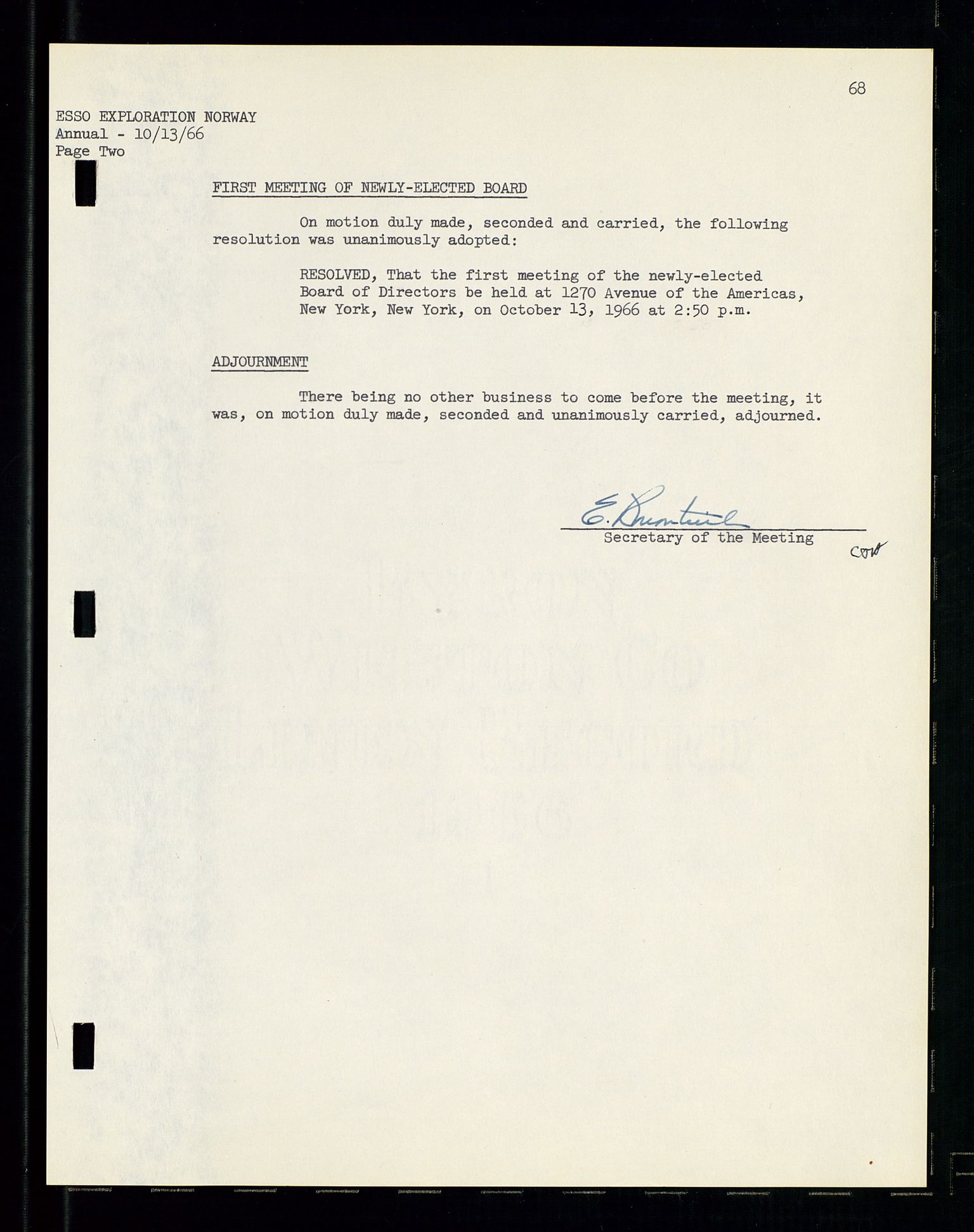 Pa 1512 - Esso Exploration and Production Norway Inc., SAST/A-101917/A/Aa/L0001/0001: Styredokumenter / Corporate records, By-Laws, Board meeting minutes, Incorporations, 1965-1975, p. 68