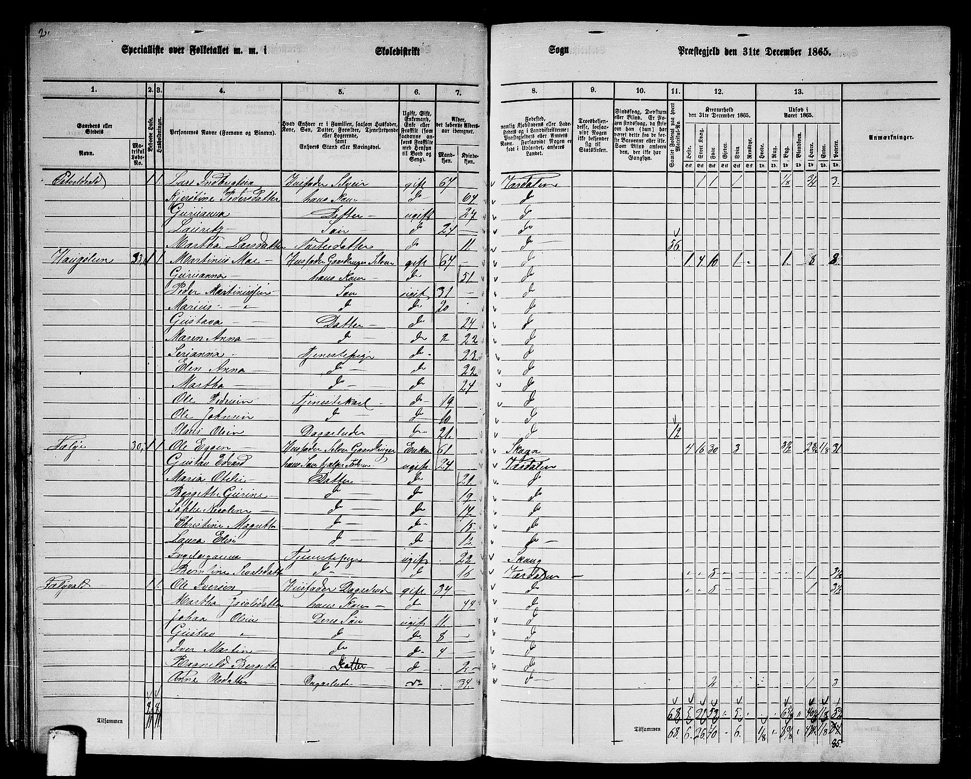 RA, 1865 census for Verdal, 1865, p. 39