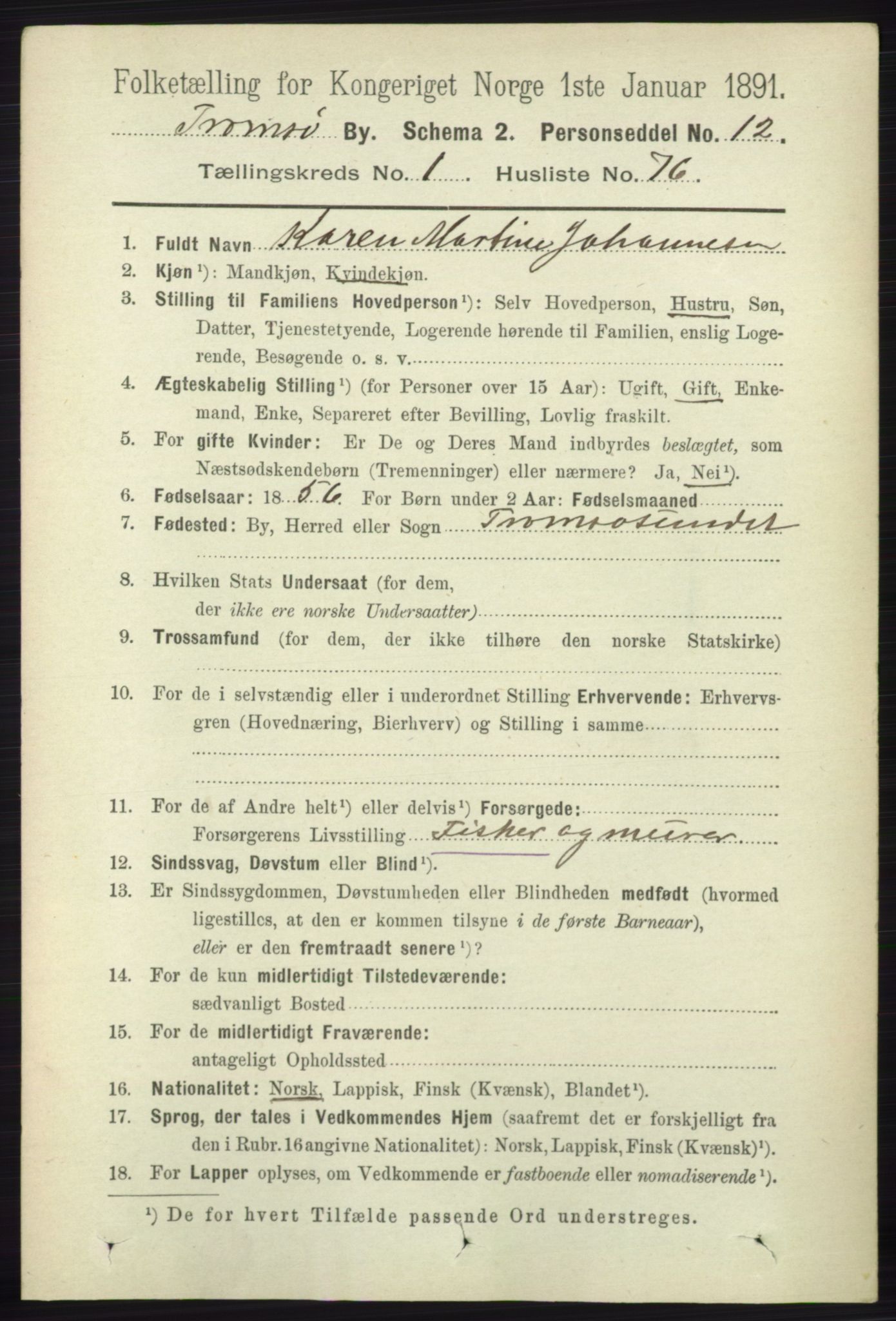 RA, 1891 census for 1902 Tromsø, 1891, p. 1057