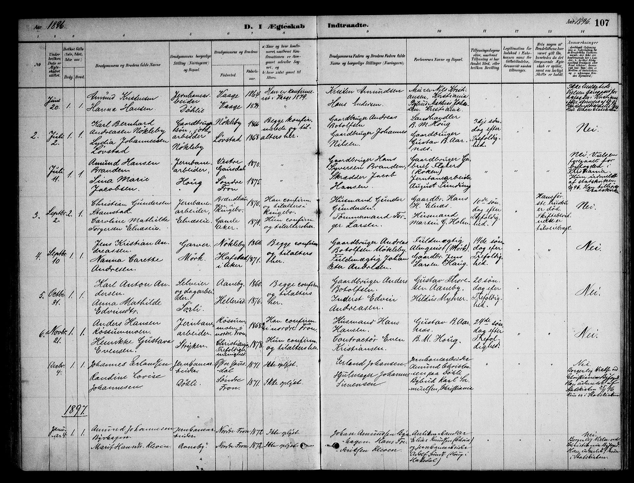 Nittedal prestekontor Kirkebøker, SAO/A-10365a/F/Fb/L0001: Parish register (official) no. II 1, 1879-1901, p. 107