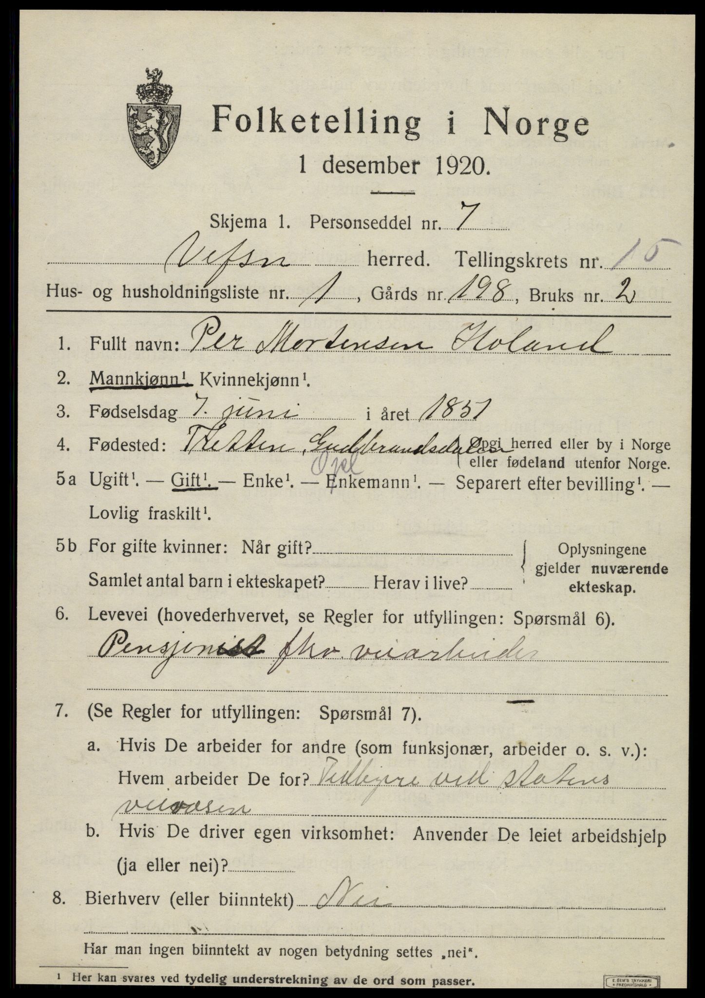 SAT, 1920 census for Vefsn, 1920, p. 11703