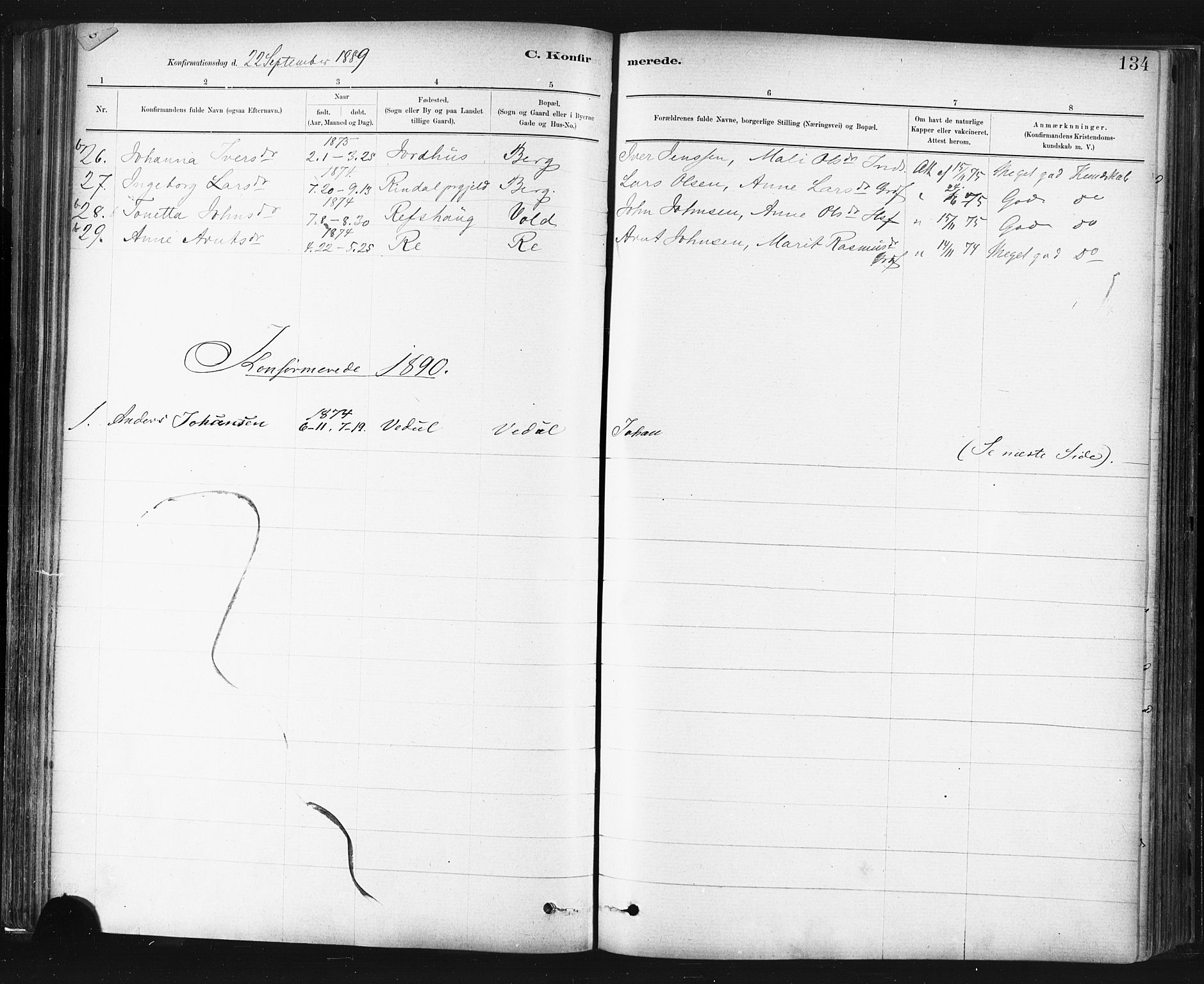 Ministerialprotokoller, klokkerbøker og fødselsregistre - Sør-Trøndelag, SAT/A-1456/672/L0857: Parish register (official) no. 672A09, 1882-1893, p. 134