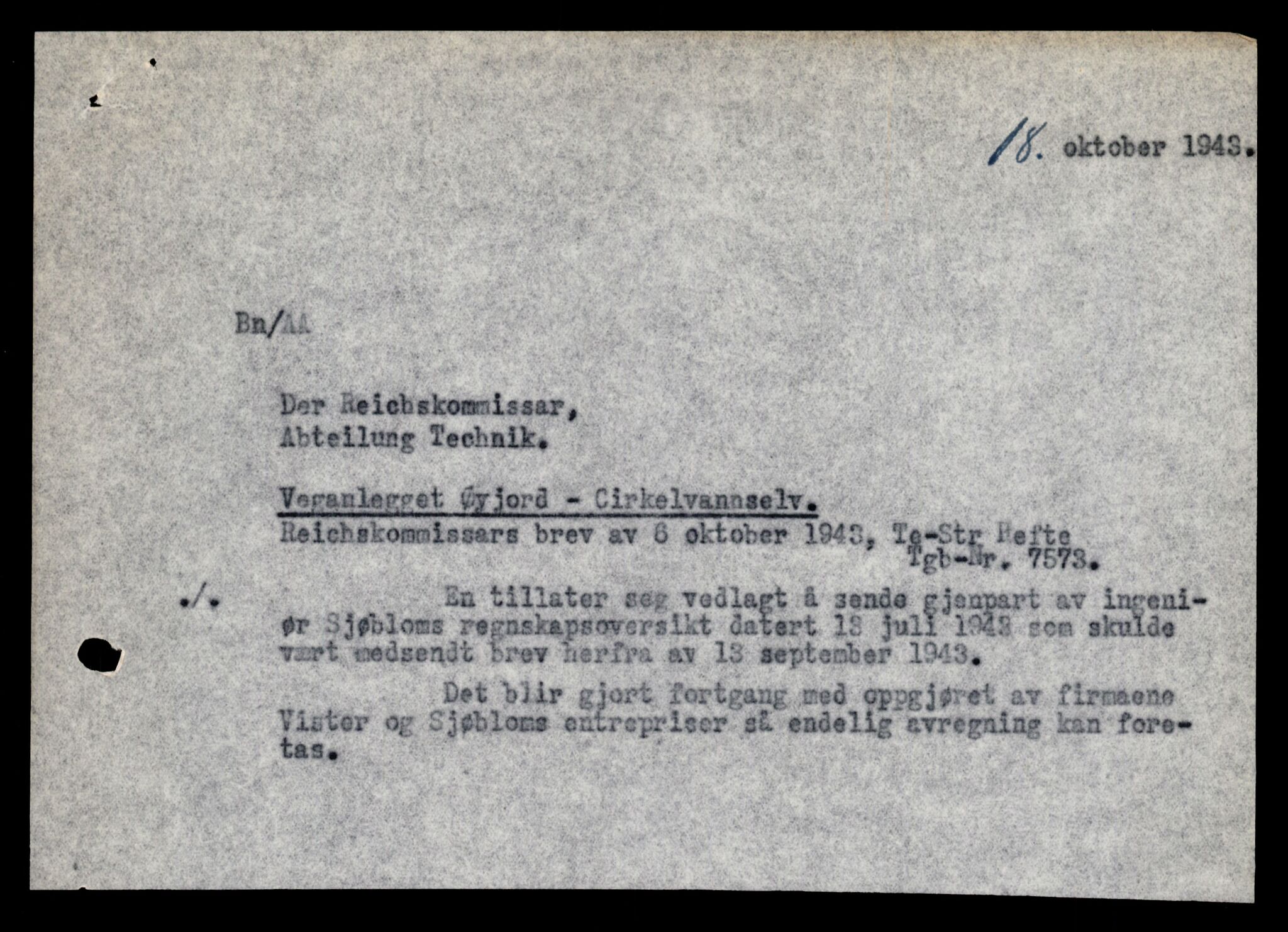 Forsvarets Overkommando. 2 kontor. Arkiv 11.4. Spredte tyske arkivsaker, AV/RA-RAFA-7031/D/Dar/Darb/L0001: Reichskommissariat - Hauptabteilung Technik und Verkehr, 1940-1944, p. 538