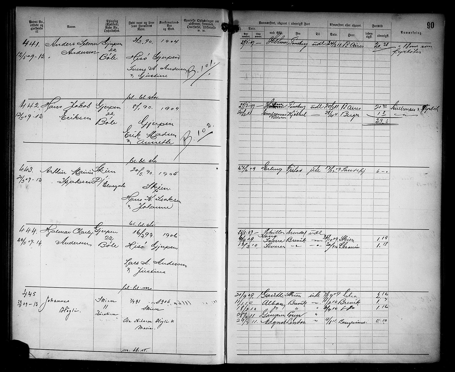Skien innrulleringskontor, AV/SAKO-A-832/F/Fc/L0006: Annotasjonsrulle, 1899-1911, p. 92
