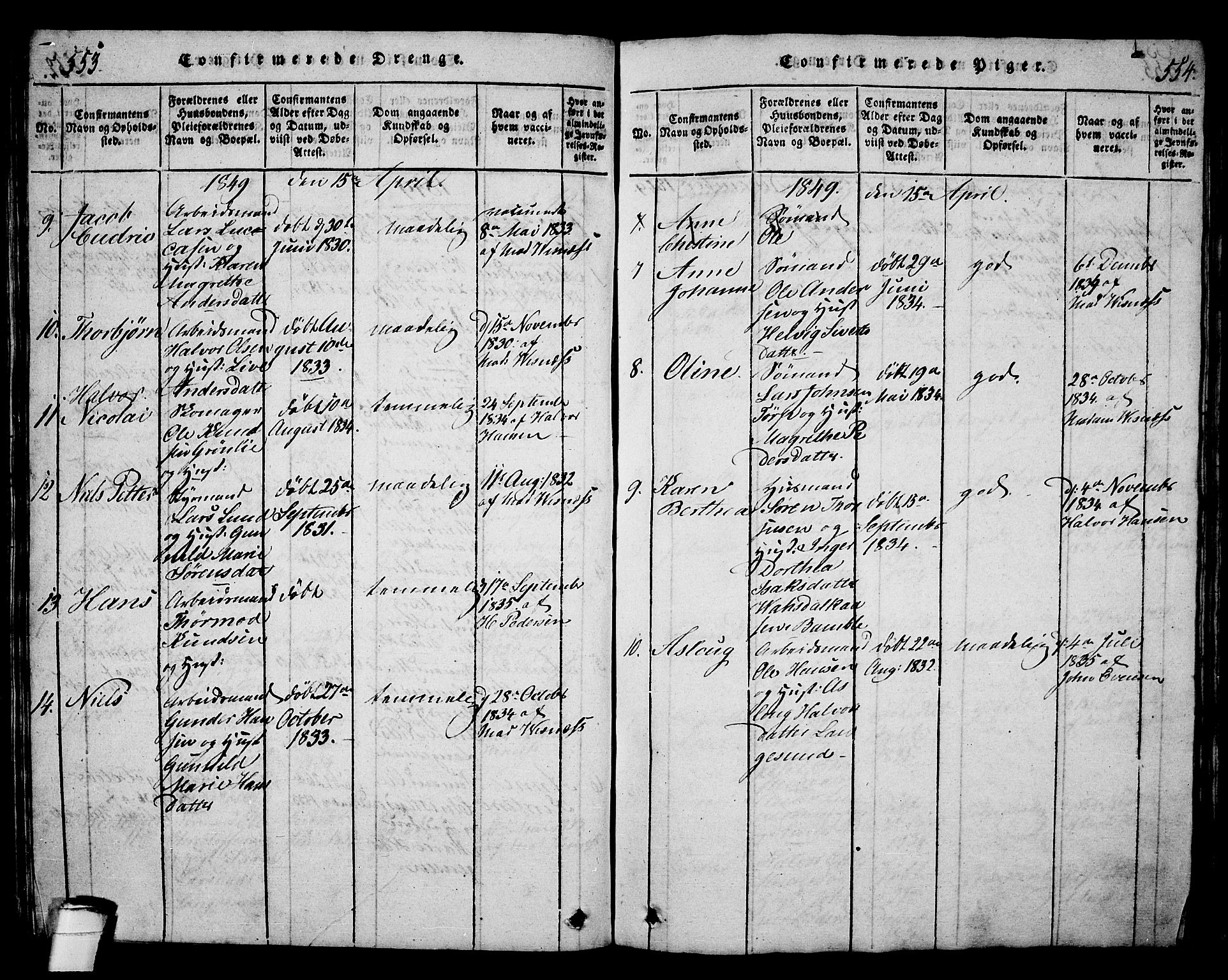 Langesund kirkebøker, AV/SAKO-A-280/G/Ga/L0003: Parish register (copy) no. 3, 1815-1858, p. 553-554