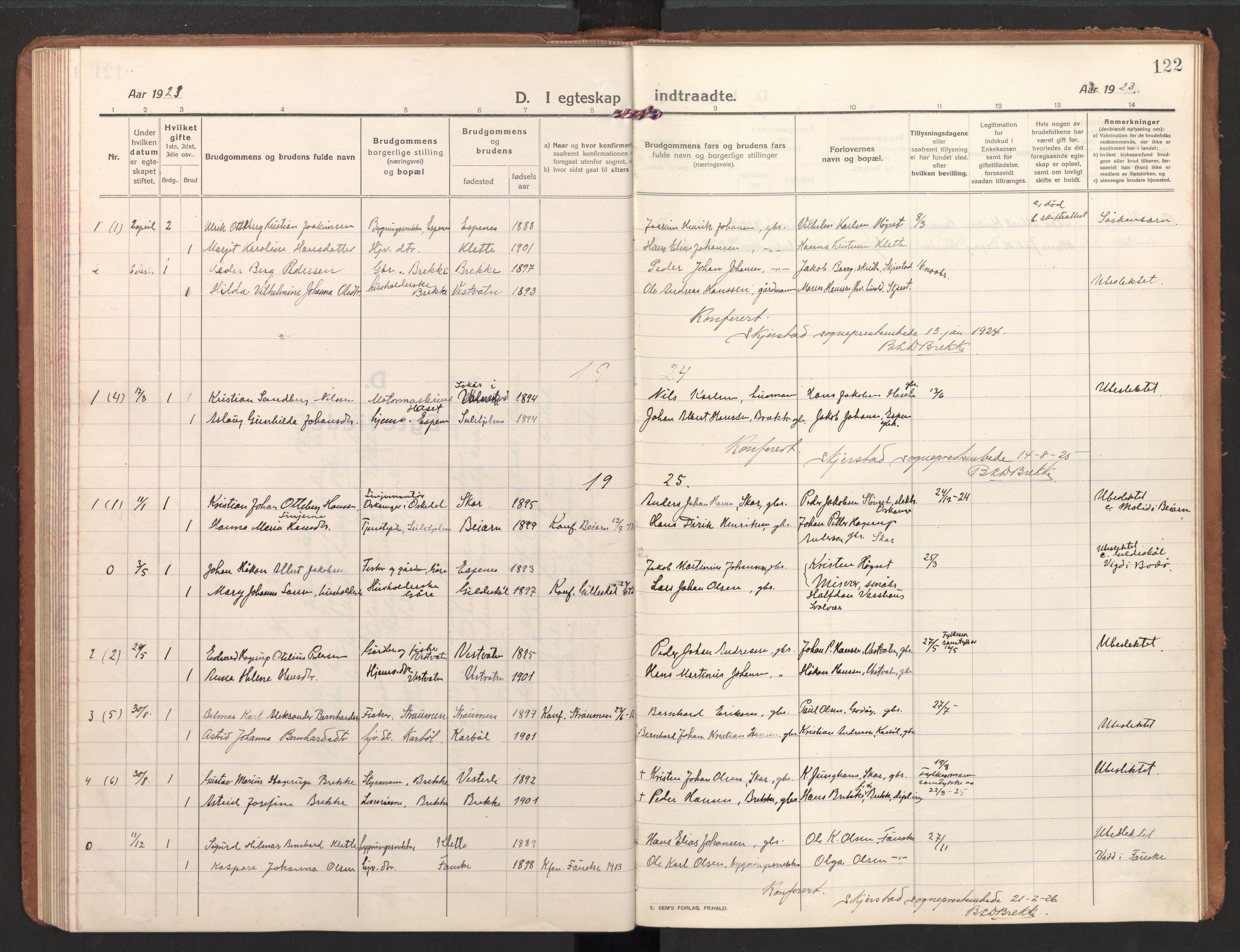 Ministerialprotokoller, klokkerbøker og fødselsregistre - Nordland, AV/SAT-A-1459/848/L0688: Parish register (official) no. 848A01, 1913-1935, p. 122