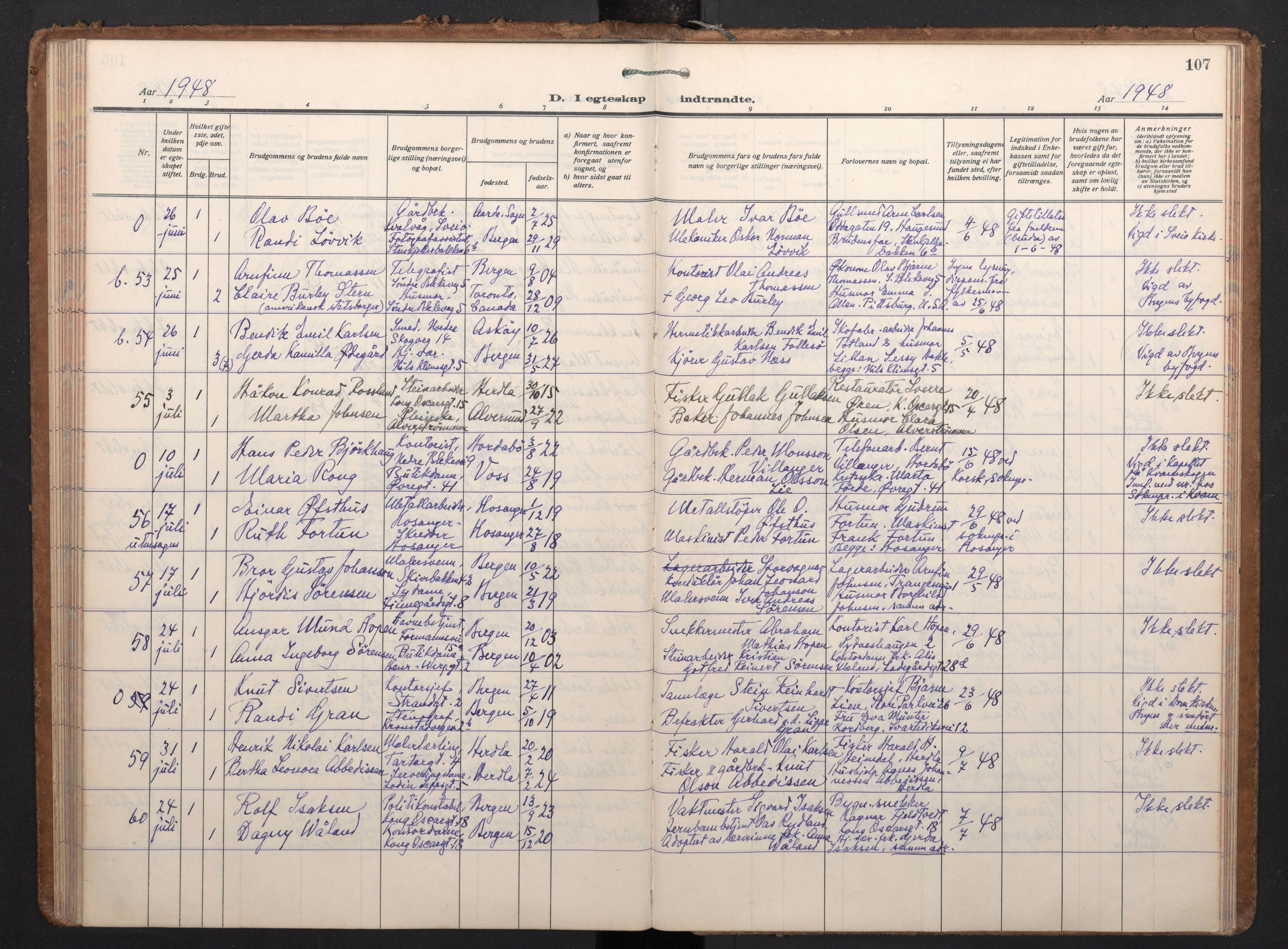 Korskirken sokneprestembete, AV/SAB-A-76101/H/Haa/L0040: Parish register (official) no. D 7, 1938-1952, p. 106b-107a