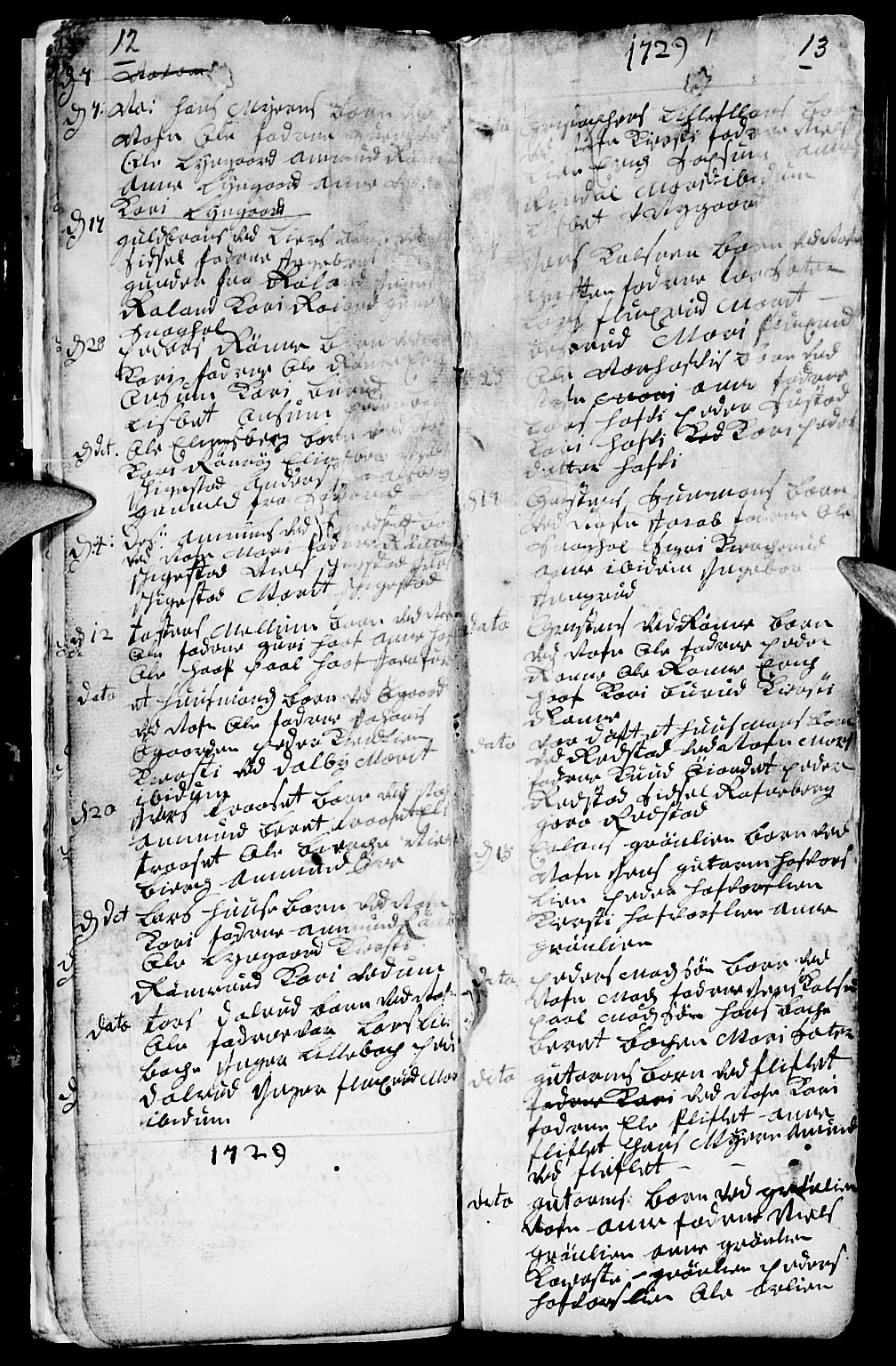 Fåberg prestekontor, SAH/PREST-086/H/Ha/Haa/L0001: Parish register (official) no. 1, 1727-1775, p. 12-13