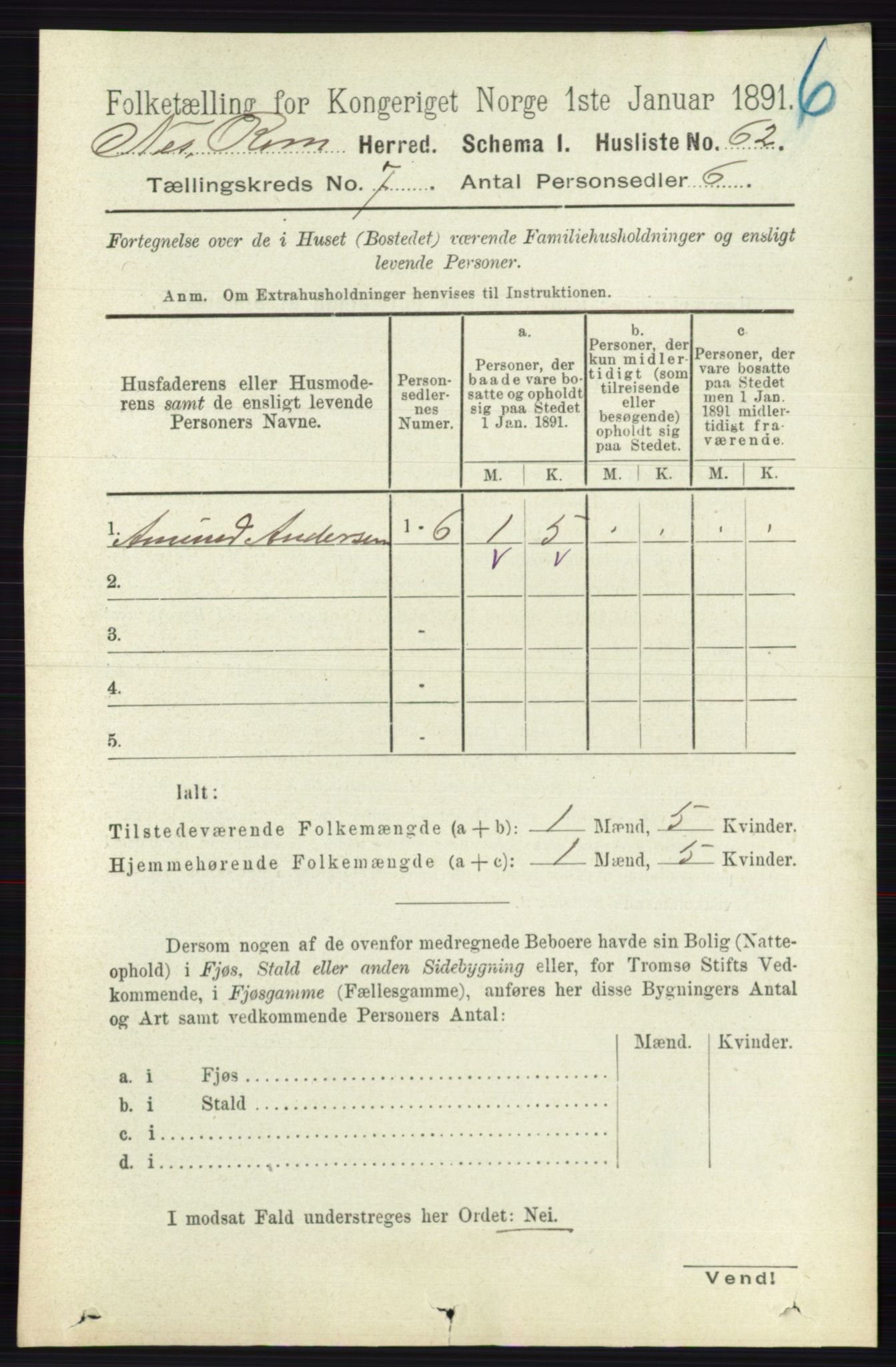 RA, 1891 census for 0236 Nes, 1891, p. 4006
